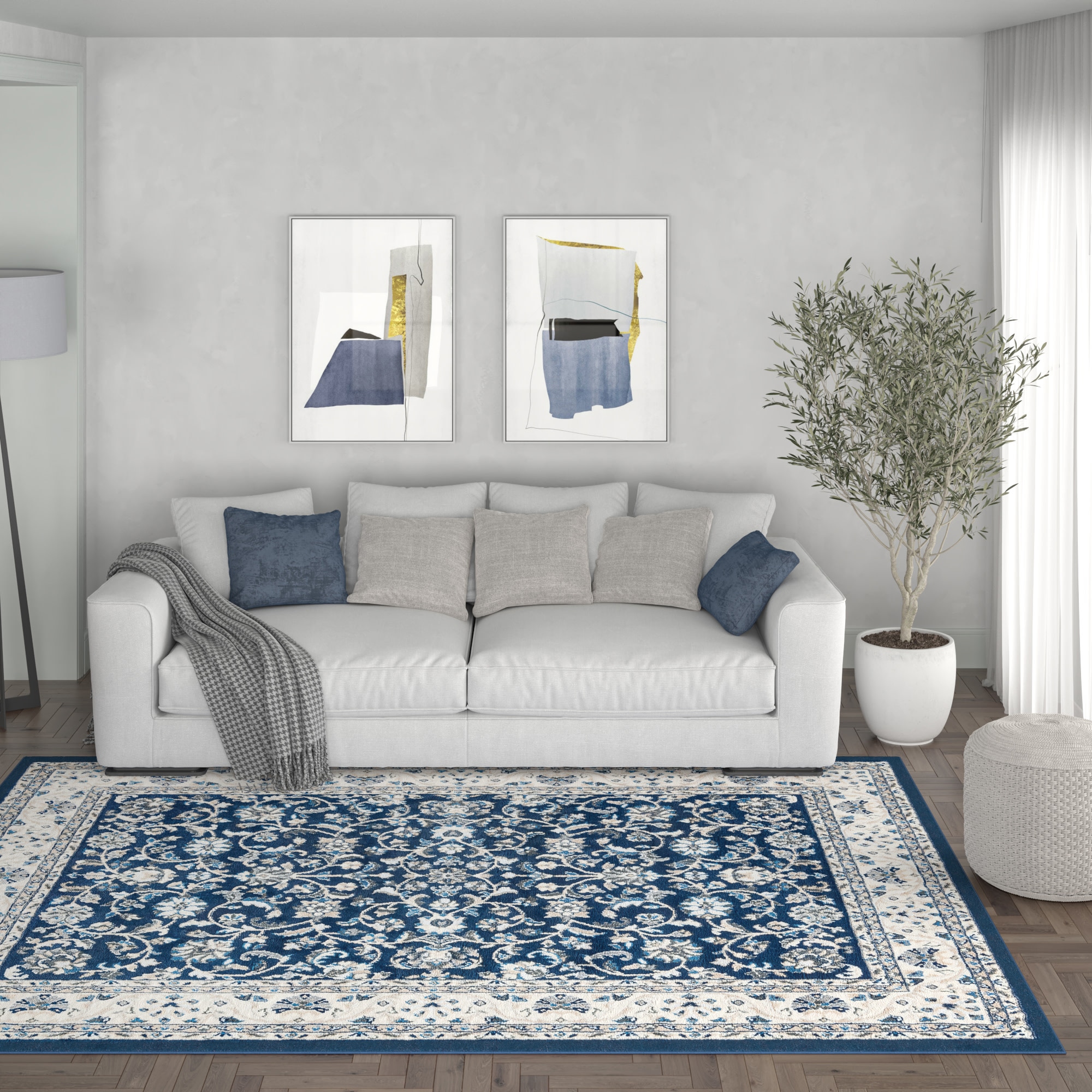 Tayse MDN4607 4X6 Madison 4 x 6 (ft) Loomed Polypropylene Dark Blue Rectangular Indoor Floral/Botanical Oriental Area rug