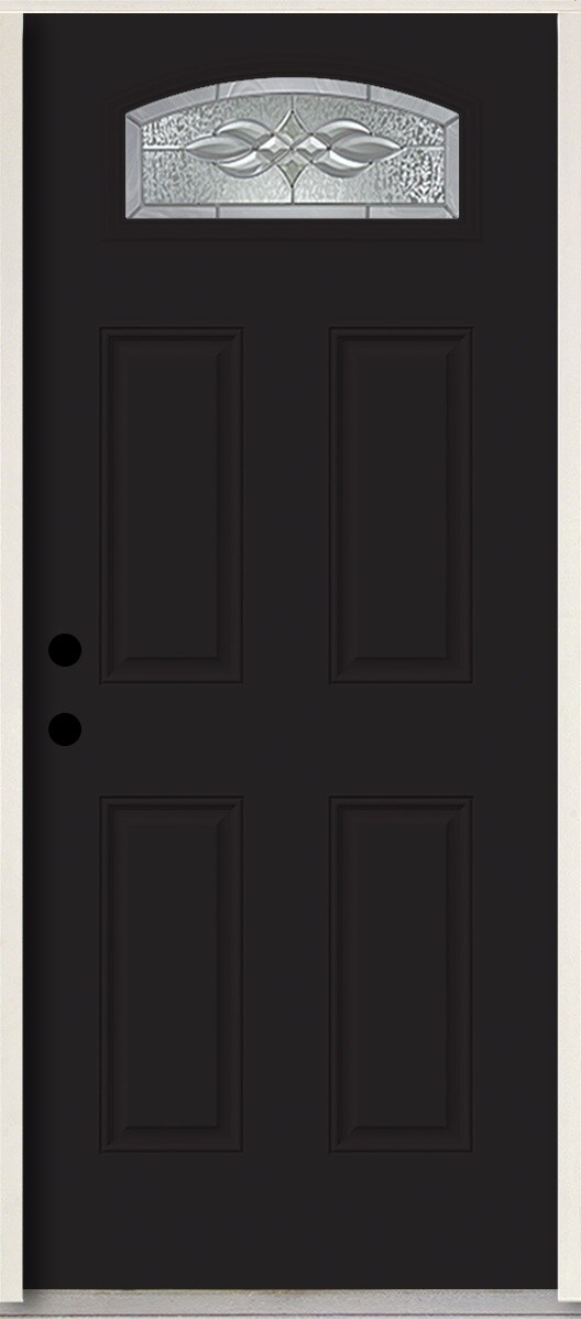 RELIABILT LO963801 Hampton 36-in x 80-in x 4-5/8-in Fiberglass 1/4 lite Right-hand inswing Peppercorn Paint Painted Prehung Front Door Insulating core