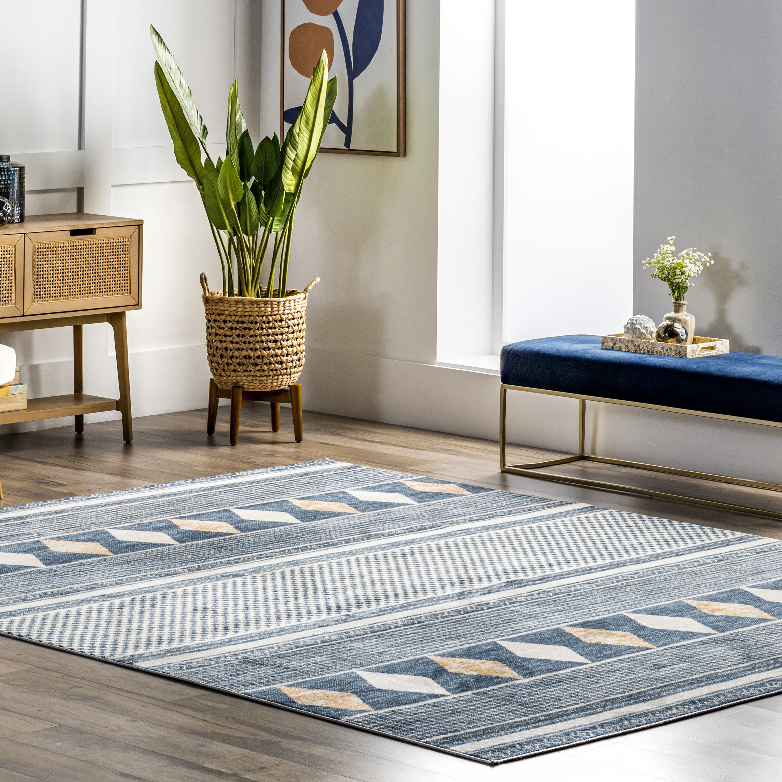 nuLOOM ECRK01B-508 Creek 5 x 8 (ft) Loomed Polypropylene Blue Rectangular Indoor Geometric Area rug