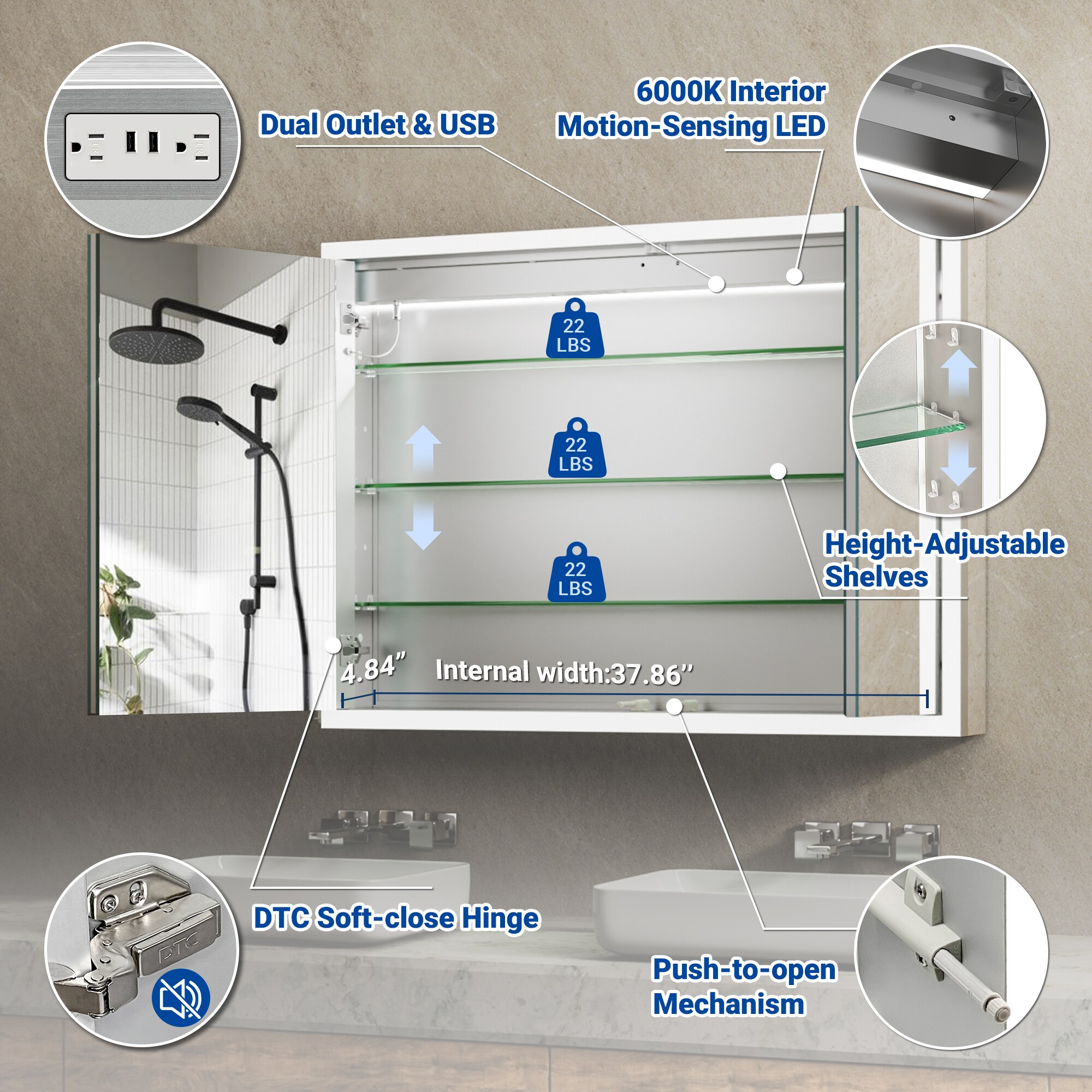 QueenFun BLMC4030 Bathroom-Medicine-Cabinets - View #3