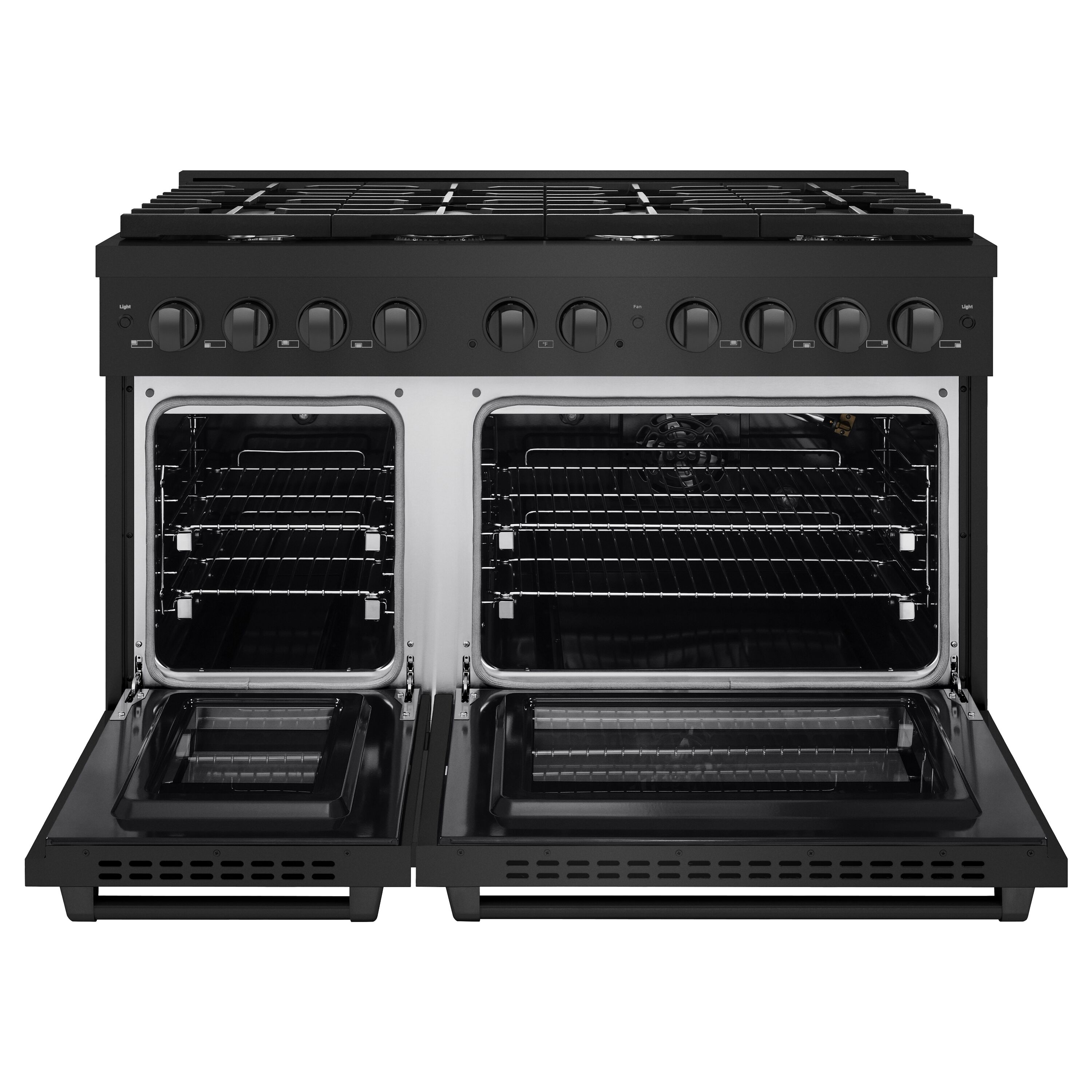 48" Black Stainless Steel Double Oven Gas Range with Griddle
