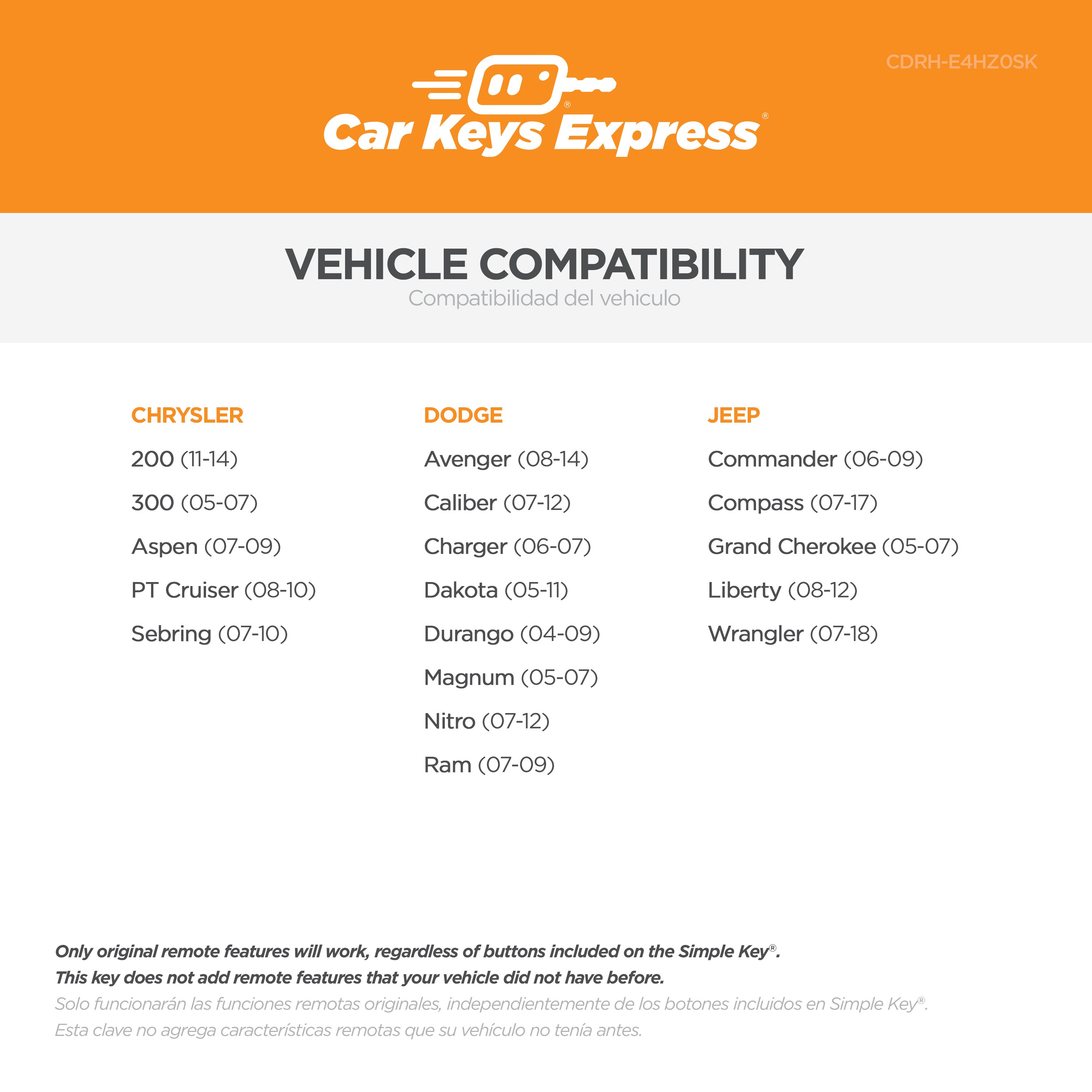 Car Keys Express CDRH-E4HZ0SK c060438 - View #2
