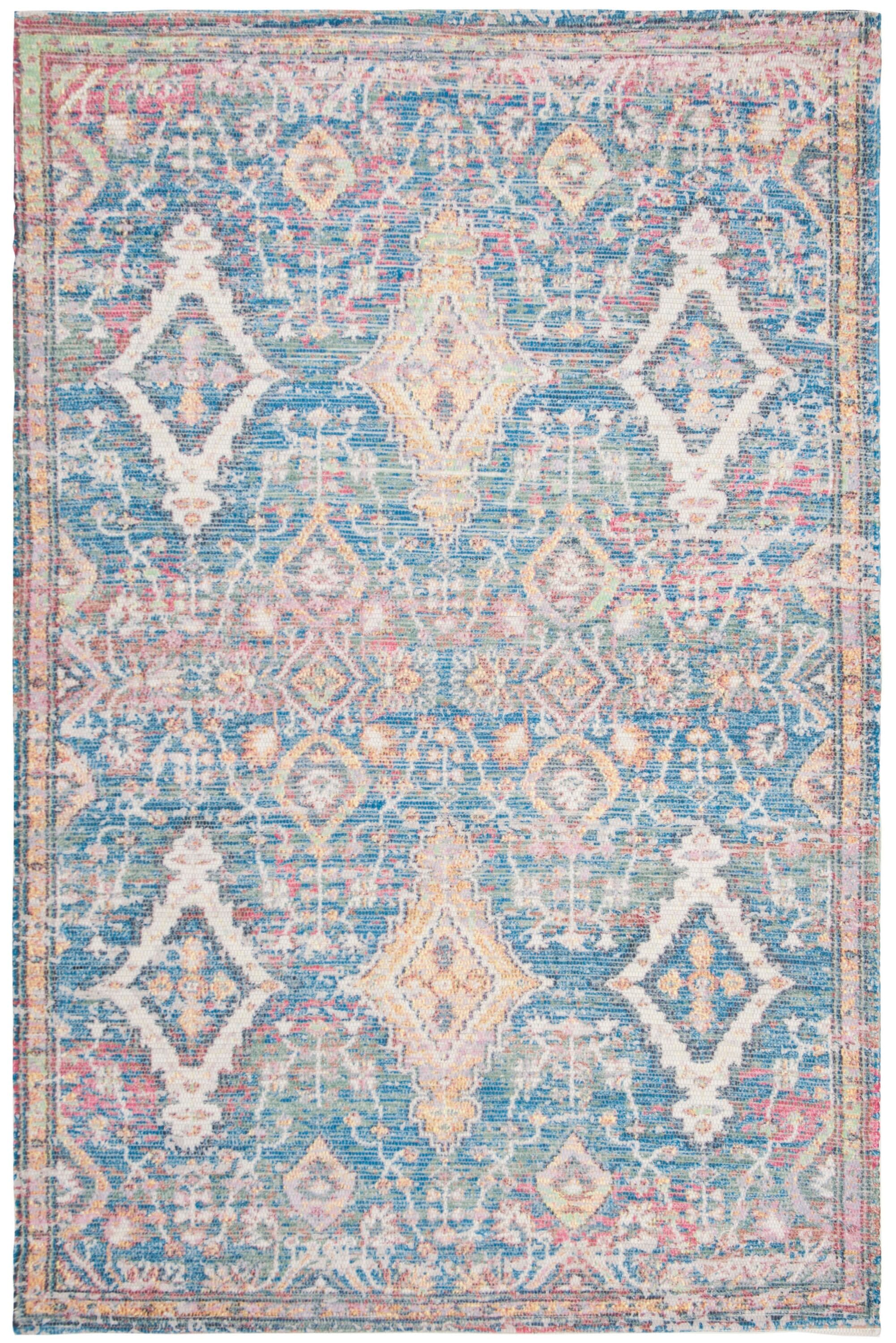 Reversible Turquoise & Peach Handwoven Cotton-Wool Blend Area Rug, 4' x 6'