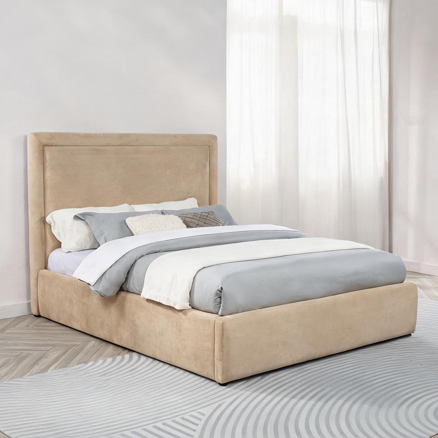 Split Base Frame Engine Watnature Bedroom Upholstered Platform Bed with Panel Headboard Queen ...