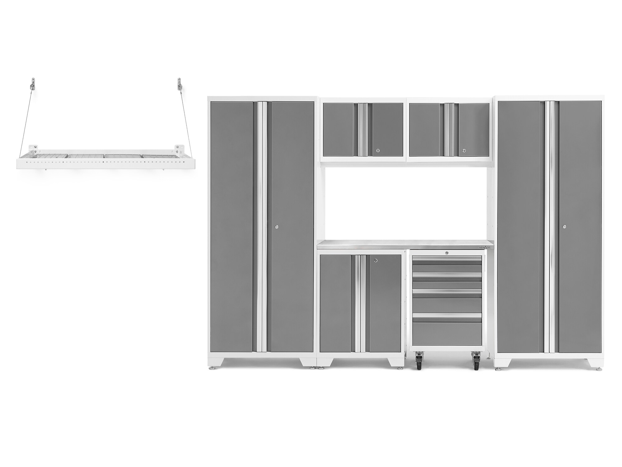 NewAge Products 54905 108-in W x 76.75-in H x 18-in D 6 -Cabinets Steel Platinum Garage Storage System