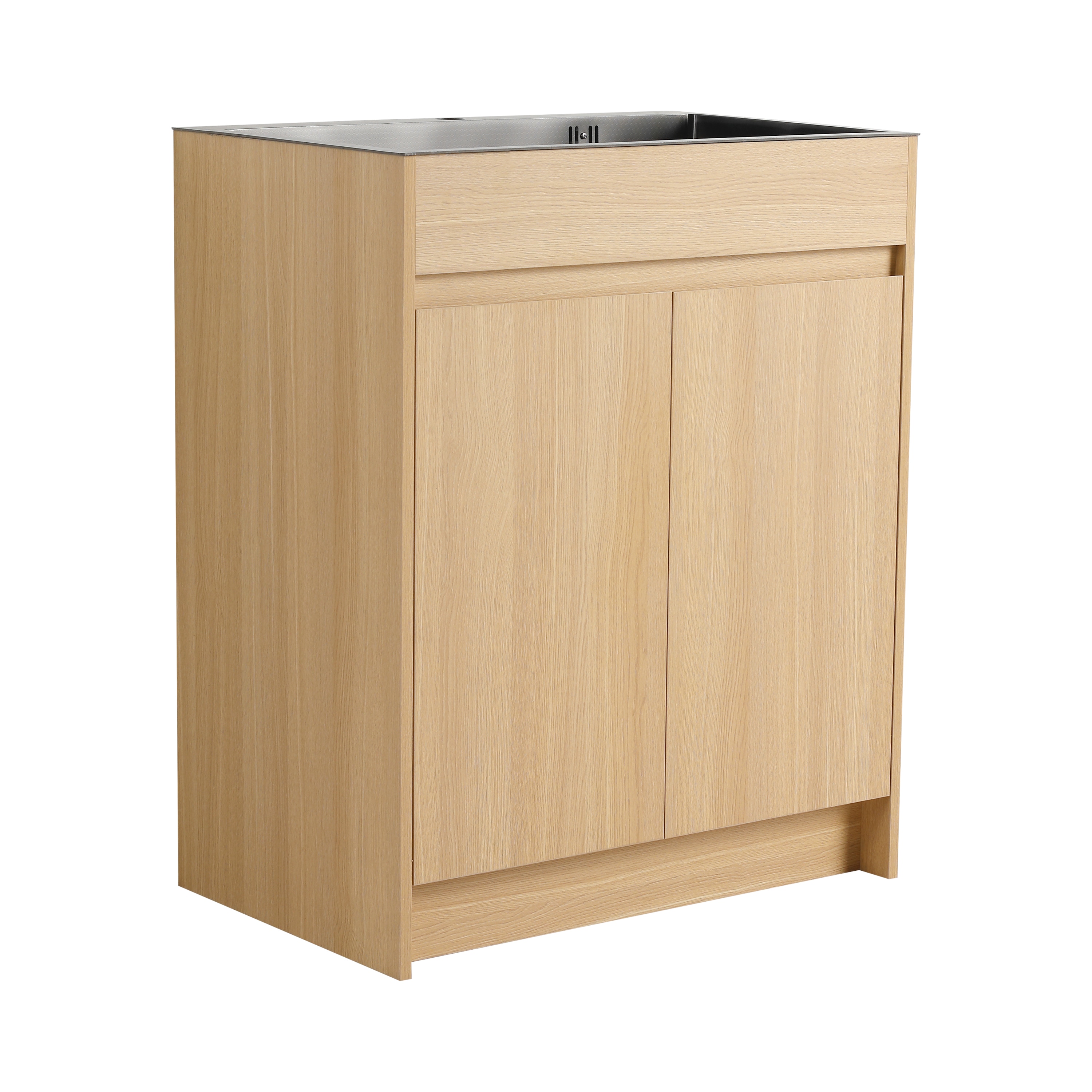 WELLFOR Unassembled Steel Sink 28-in Gray and Oak Single Sink Bathroom Vanity with Gun Gray Stainless Steel Top