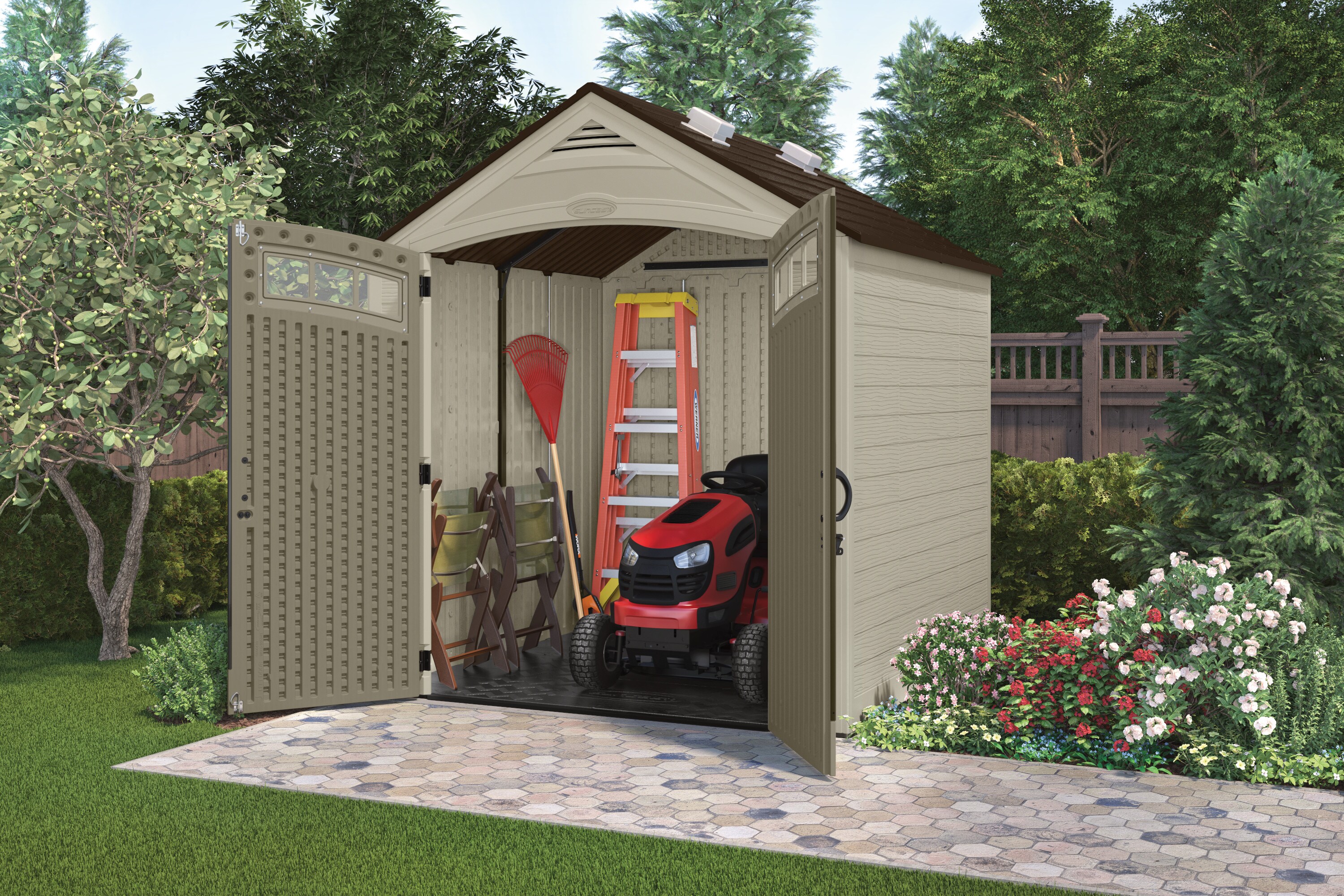 Suncast 7-ft x 7-ft Gable Resin Storage Shed (Floor Included) in the ...