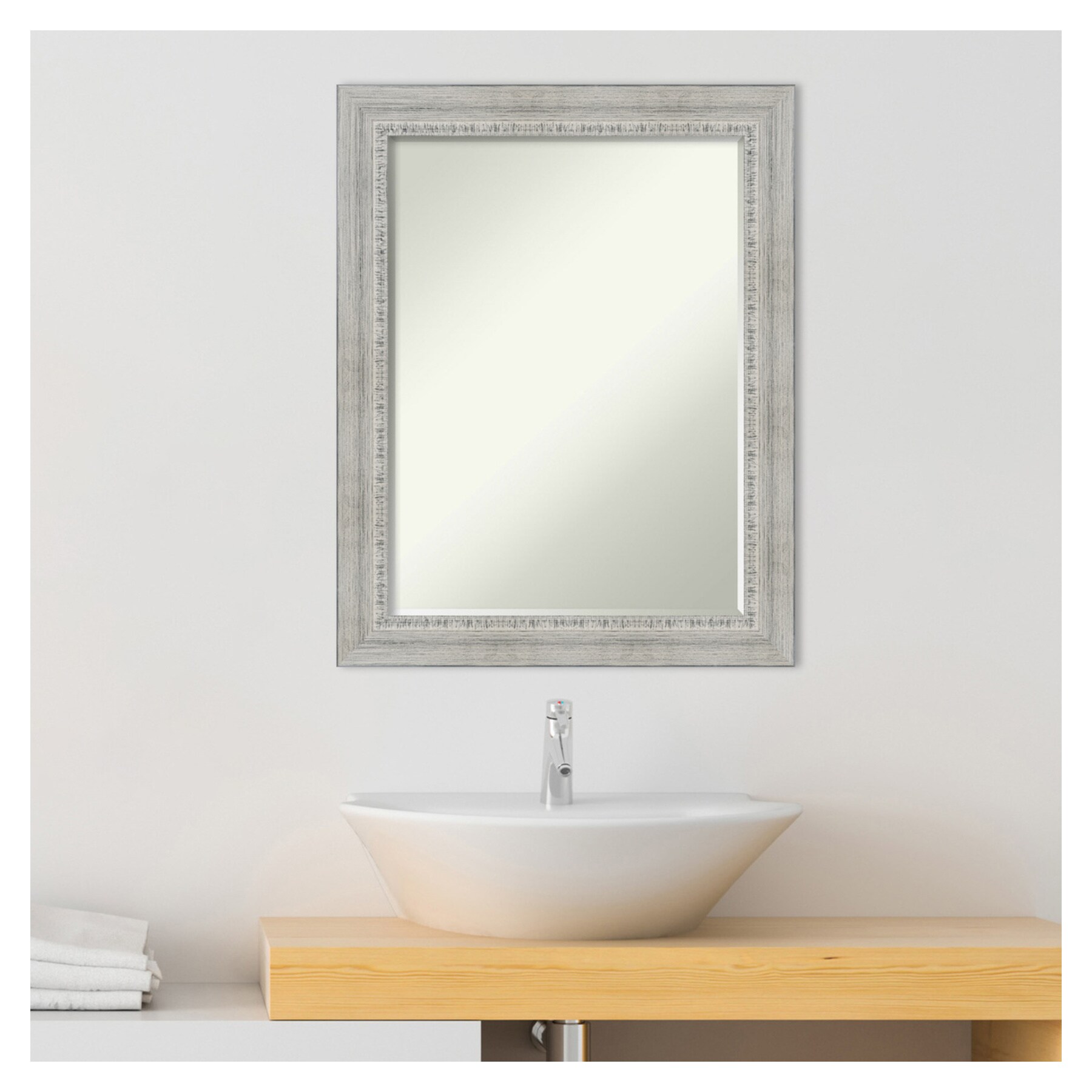 Rustic White Wash Wood Bathroom Vanity Mirror 35 x 30 in.