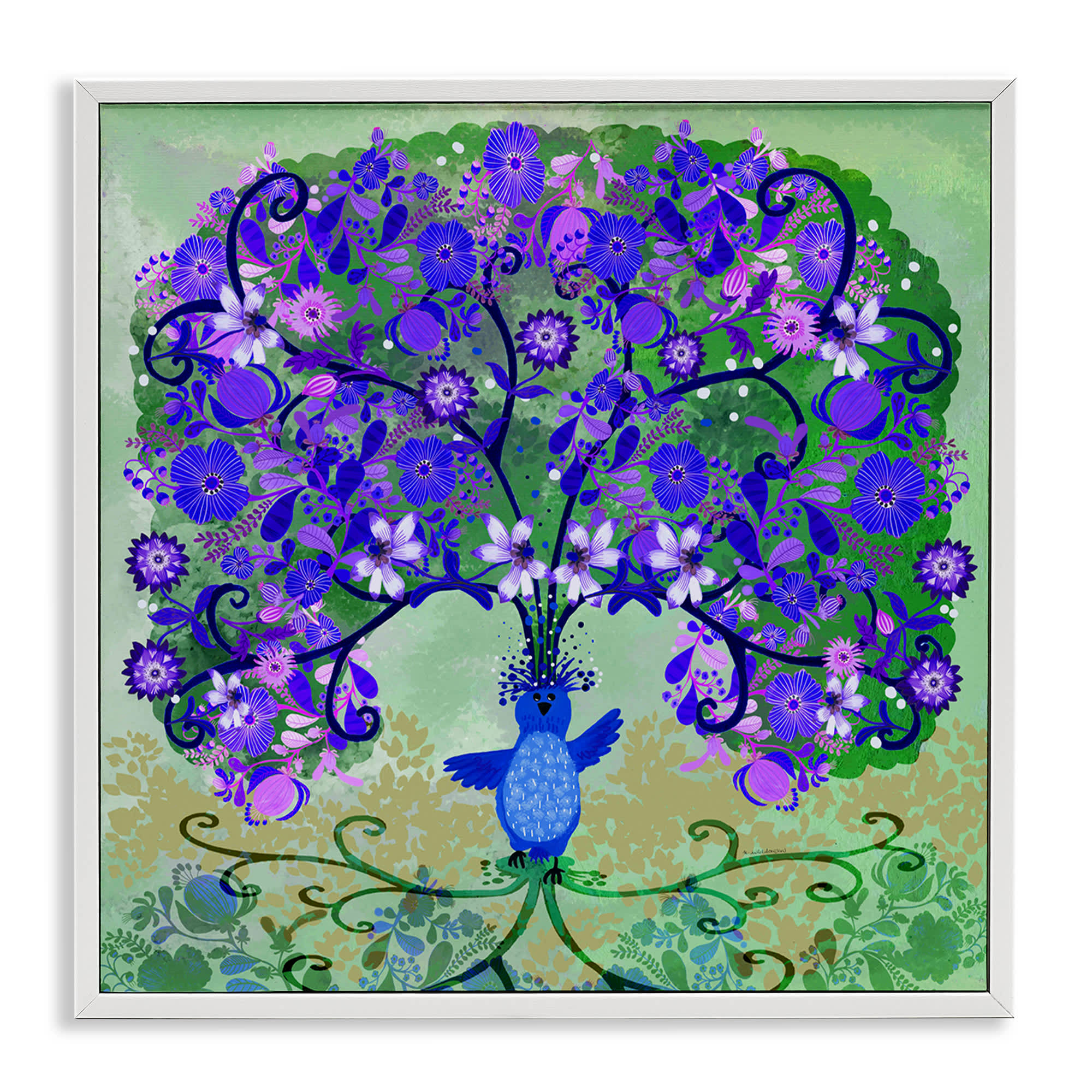 Stupell Industries BS-604-WFR-12X12 Tree Blooming From Bird White Framed Giclee Art By Kay Widdowson 12 x 12