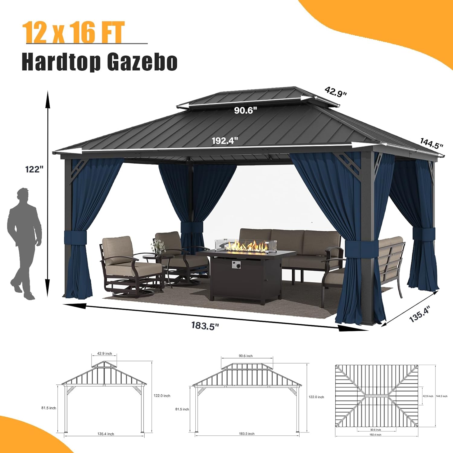 ALAULM LS-1216GAZBEO-NAVY Wood-Resin-Gazebos - View #4