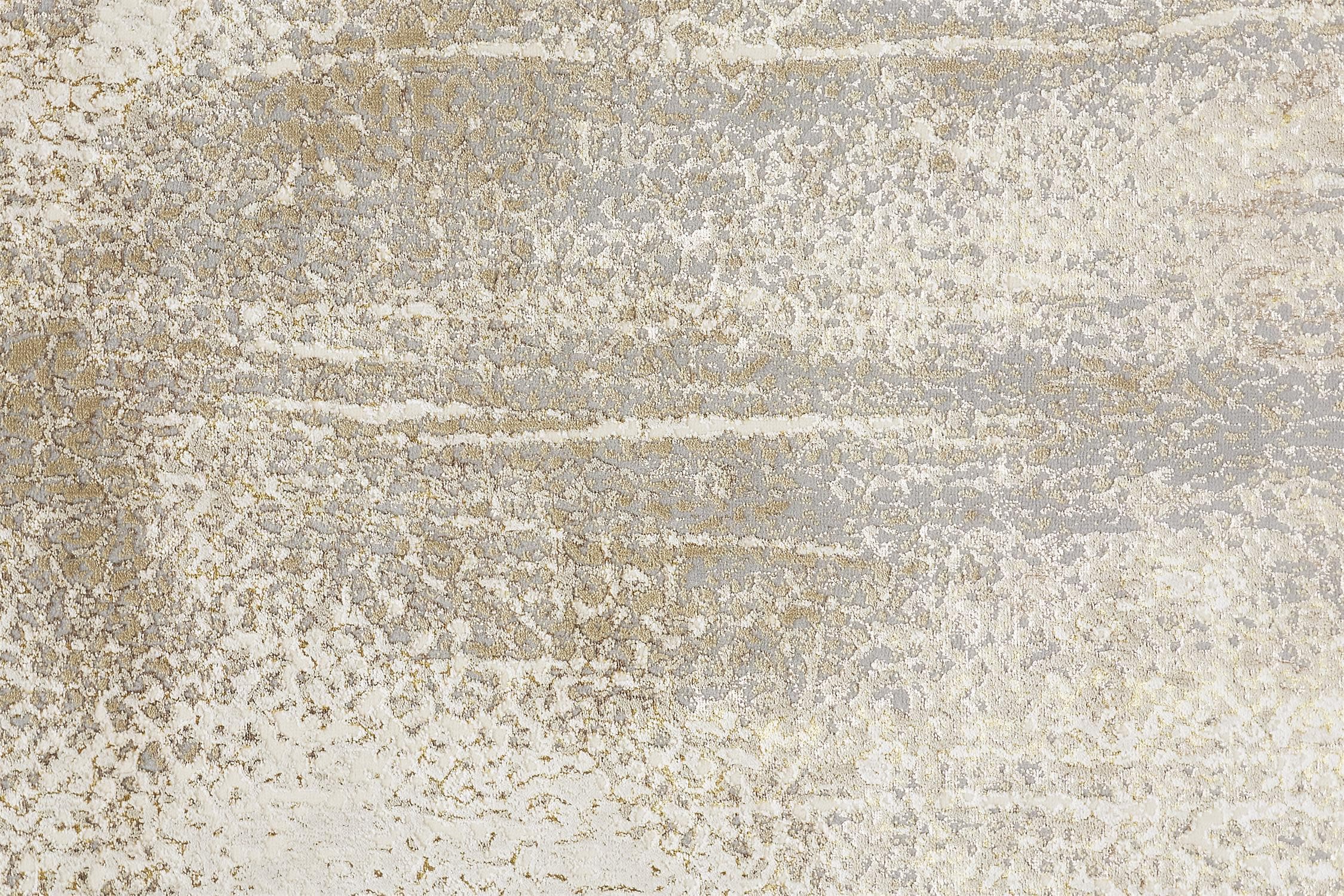 Ivory and Gold Rectangular Synthetic Easy Care Area Rug 6'7" x 9'6"