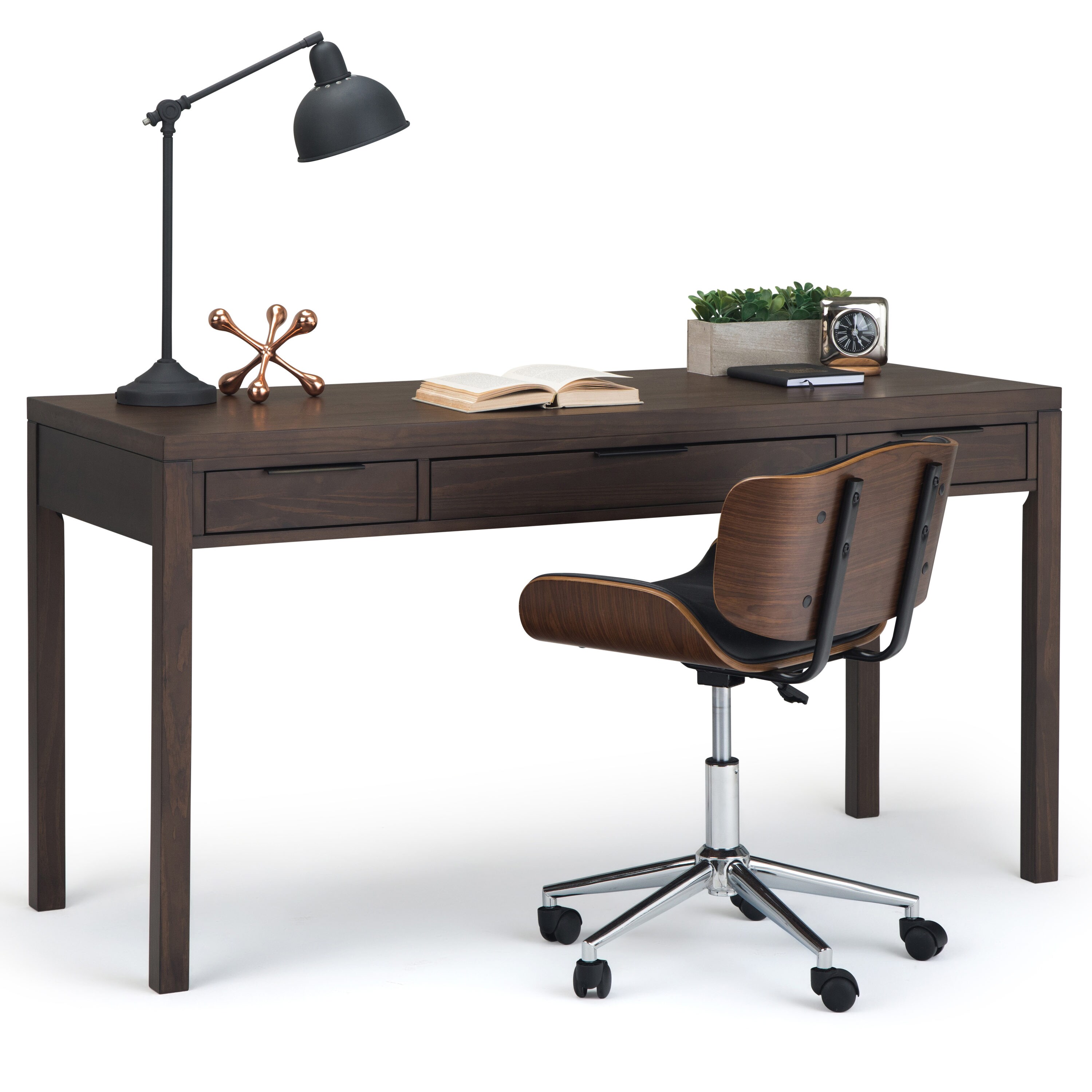 Simpli Home Dylan Solid Wood Industrial 60 in. Wide Writing Office Desk in Black