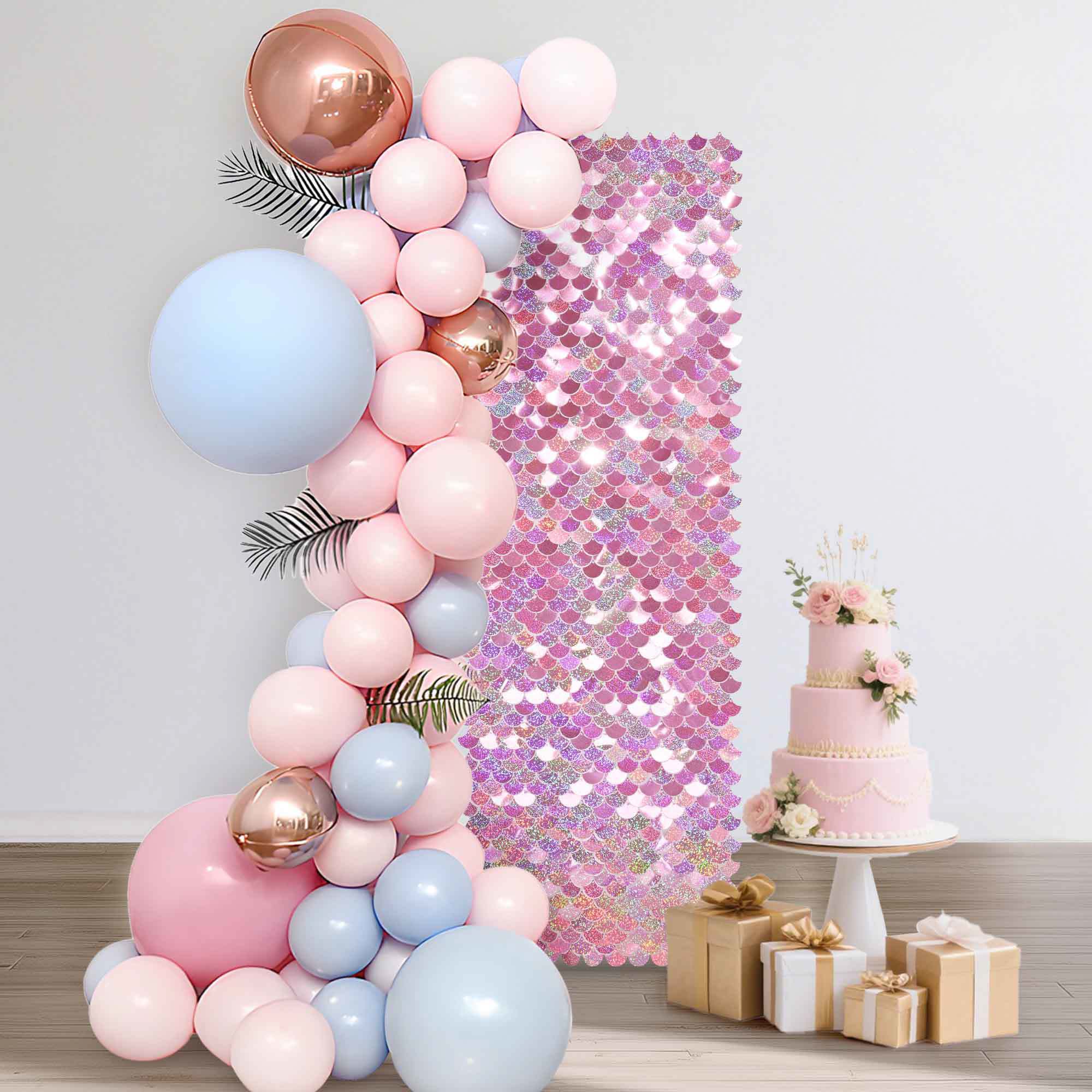 Yescom LAGarden 12 Pcs Mermaid Shimmer Wall Backdrop Panels 3x4 -FT Iridescent Pink Square Sequin Party Decoration for Birthday Graduation Anniversary Engagement