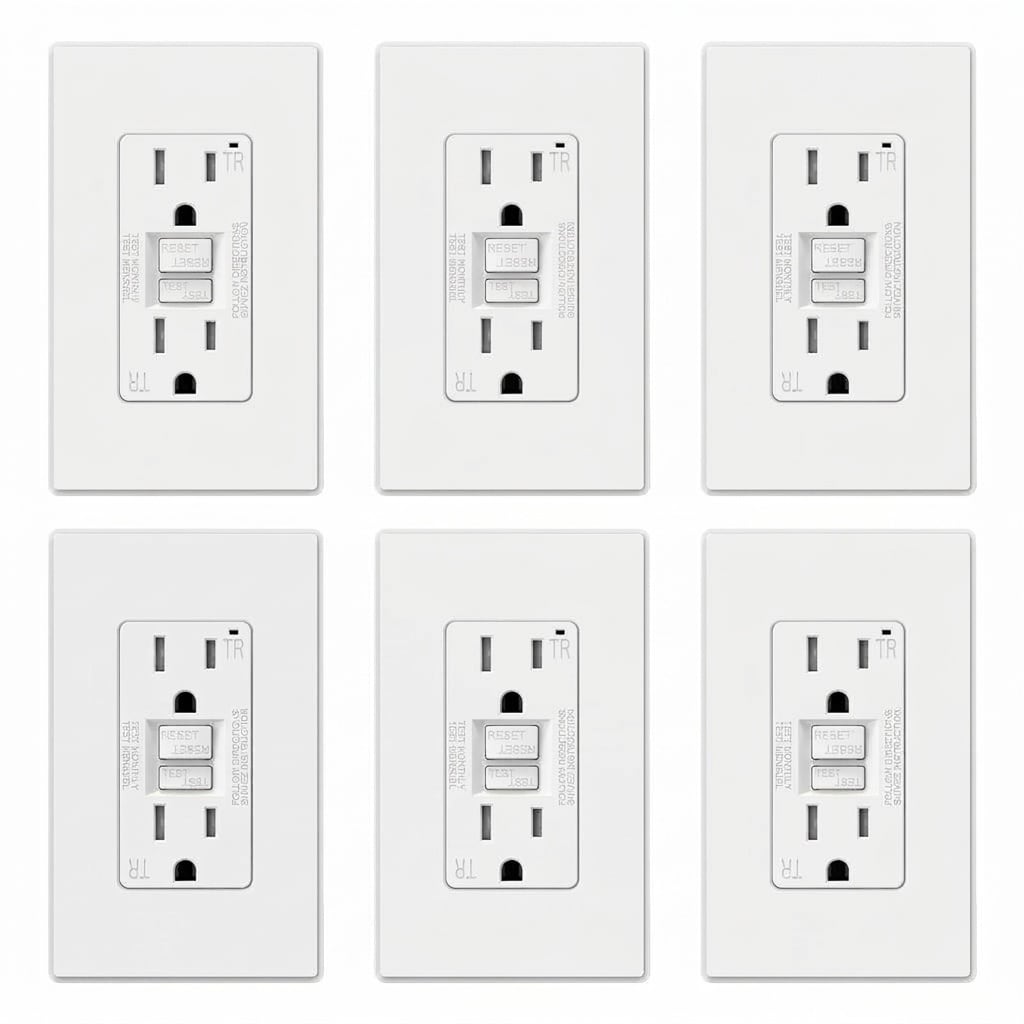 AOIZGMY 15 Amp GFCI Outlet Matte White 6 Pack Self-Test Every 5 Seconds Tamper Resistant Thinner Design Surge Protection UL Listed Wall Plate #LAZ0430H08