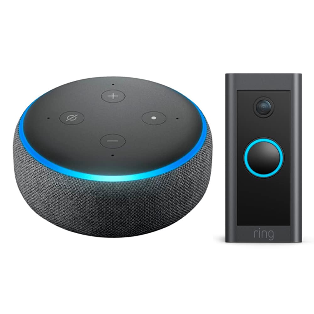 Echo Dot (3rd Gen) - Charcoal + Ring Video Doorbell Wired Smart Wifi  Doorbell Camera
