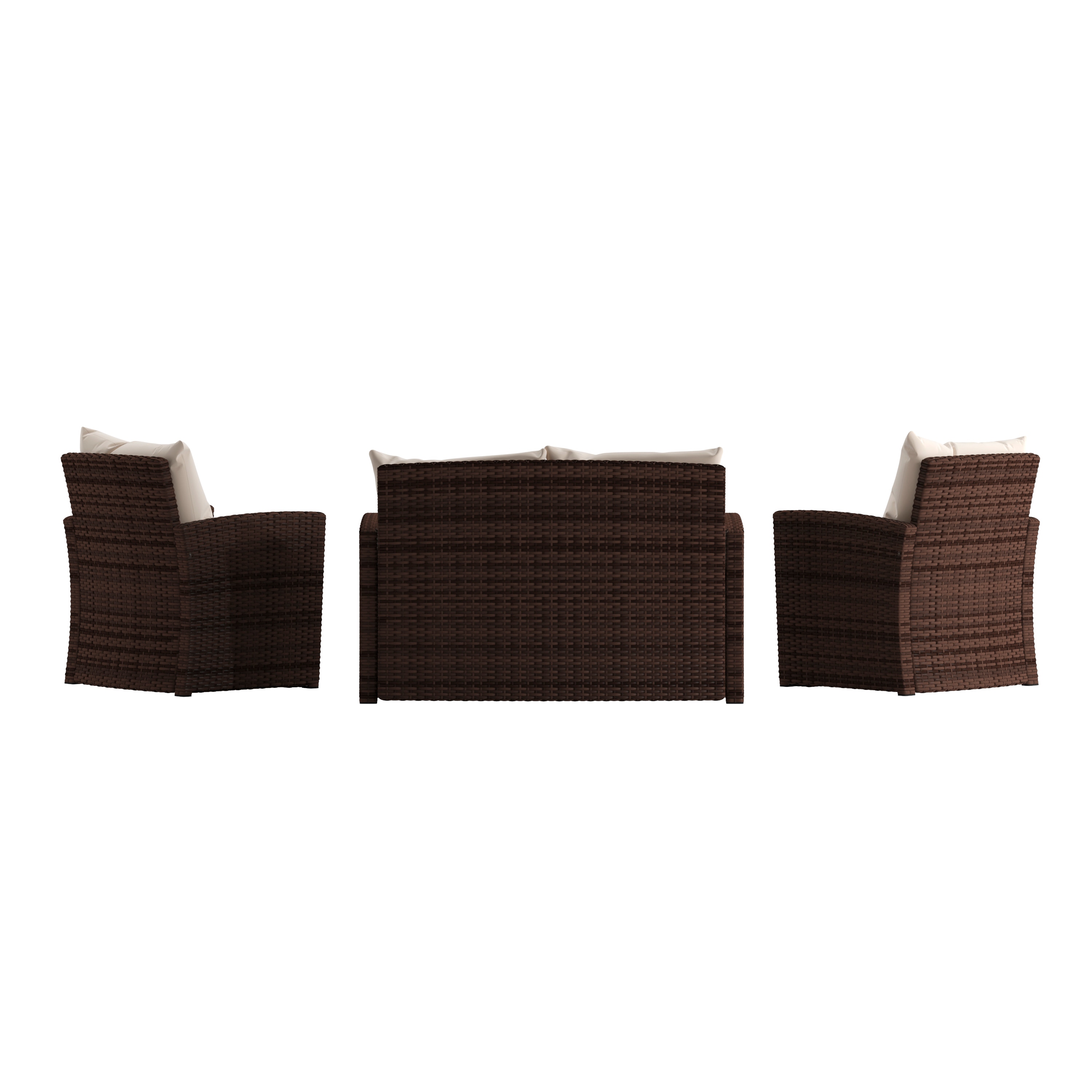 Brown and Beige 4-Piece Rattan Patio Set with Cushions