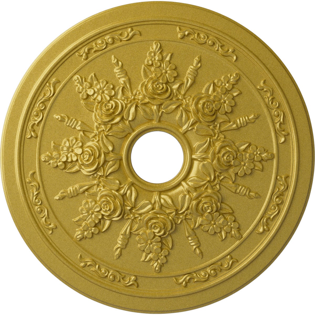 Ekena Millwork CM23RORGS Rose and Ribbon 23.625-in W x 23.625-in L Painted Rich Gold Polyurethane Whole Ceiling Medallion