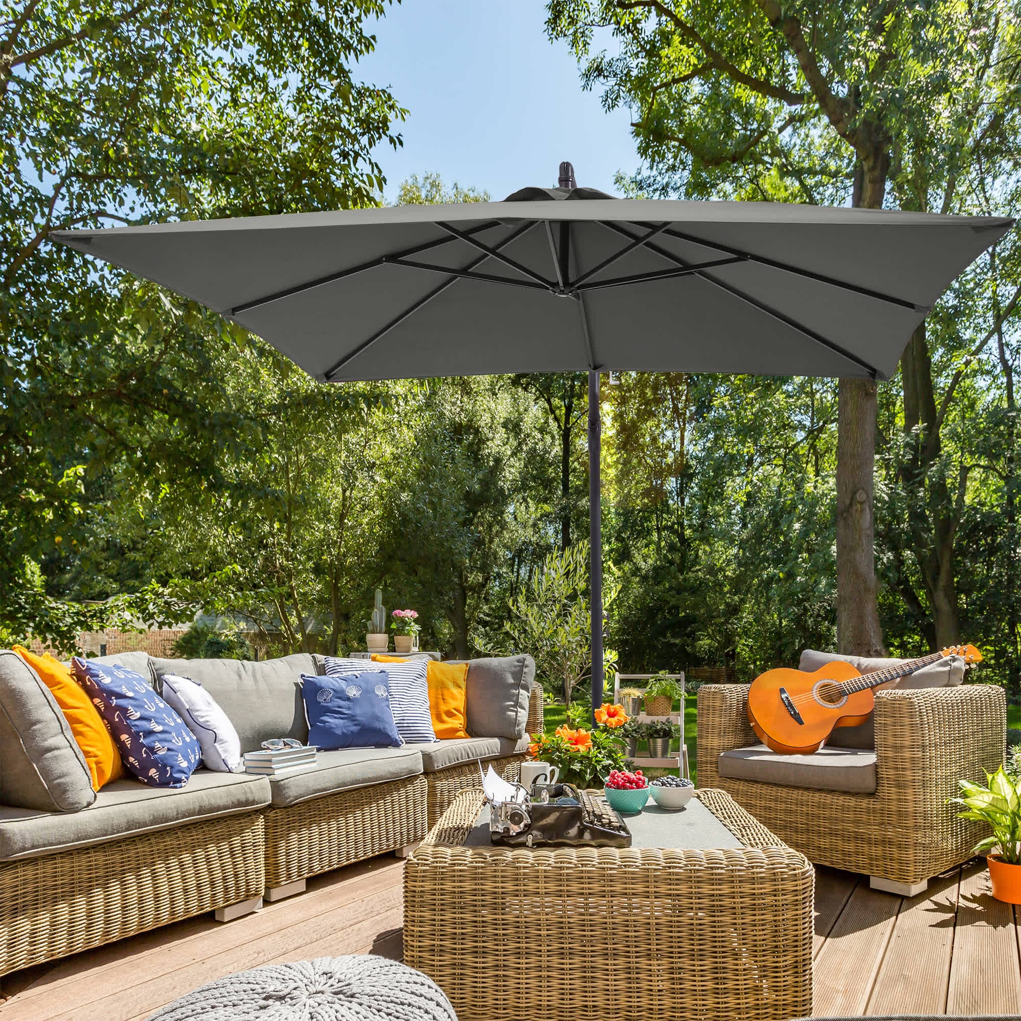 abba patio 11 feet patio umbrella Table Market LuckByte 9 ft. Metal up system to open nnn Color:Terra Cotta (Canopy)