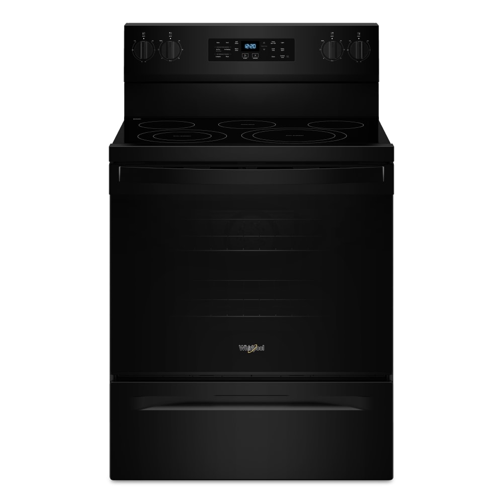 Whirlpool WFES5030RB Air Cooking Technology 30-in Glass Top 5 burners 5.3-cu ft Air Fry Convection Oven Freestanding Electric Range ( Black )