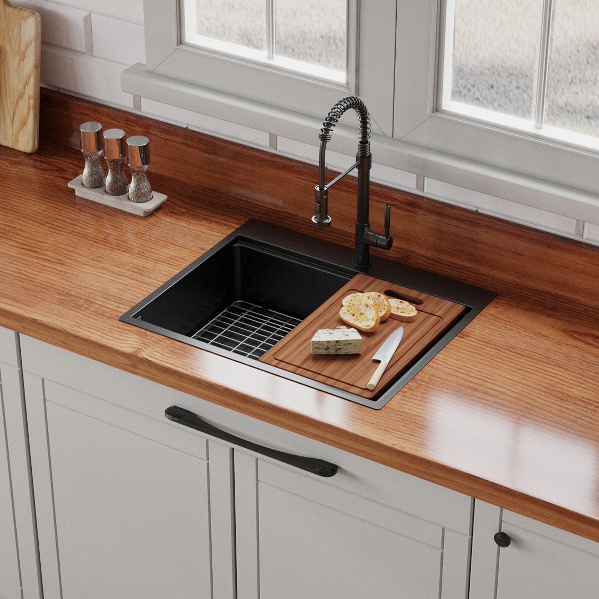 Lirago 30 in x 22 in Black Drop in Kitchen Sink 16 Gauge Stainless Steel Workstation Sink