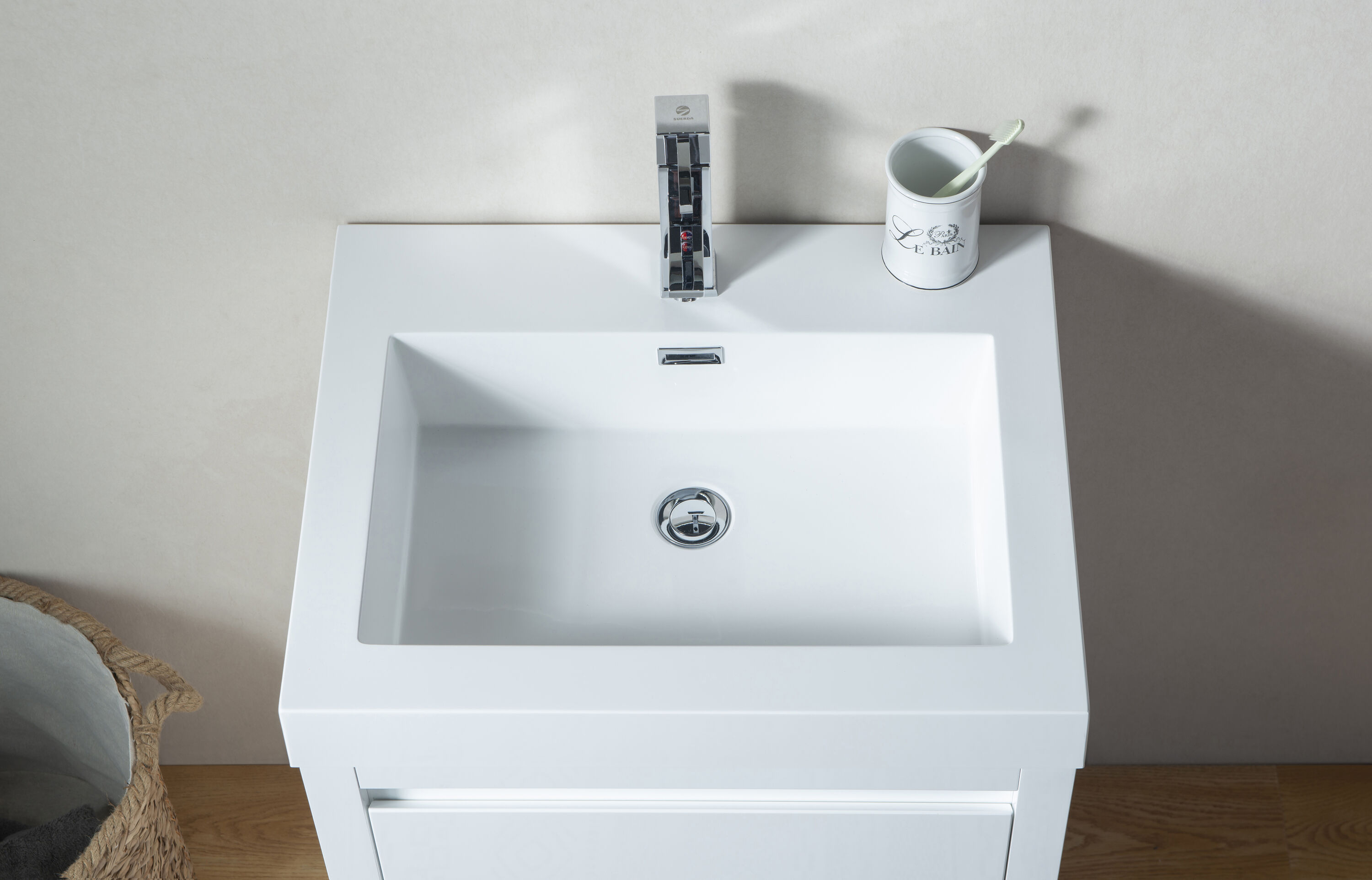 24-Inch Glossy White Single Sink Bathroom Vanity with Resin Top