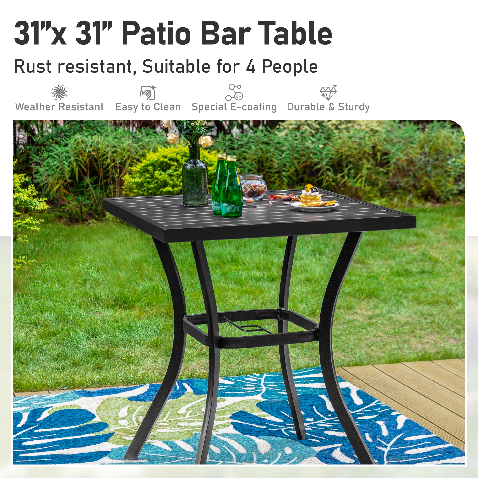 Sunshine Valley 3 Rattan Bar Height Patio Dining Set Steel Square Table ...