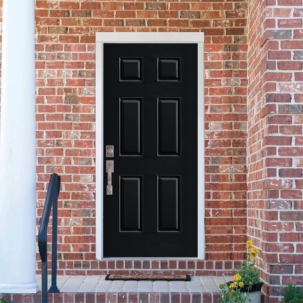Masonite 1218362 36-in x 80-in x 4-9/16-in Fiberglass No glass Right-hand inswing Peppercorn Painted Prehung Front Door with Brickmould Insulating core