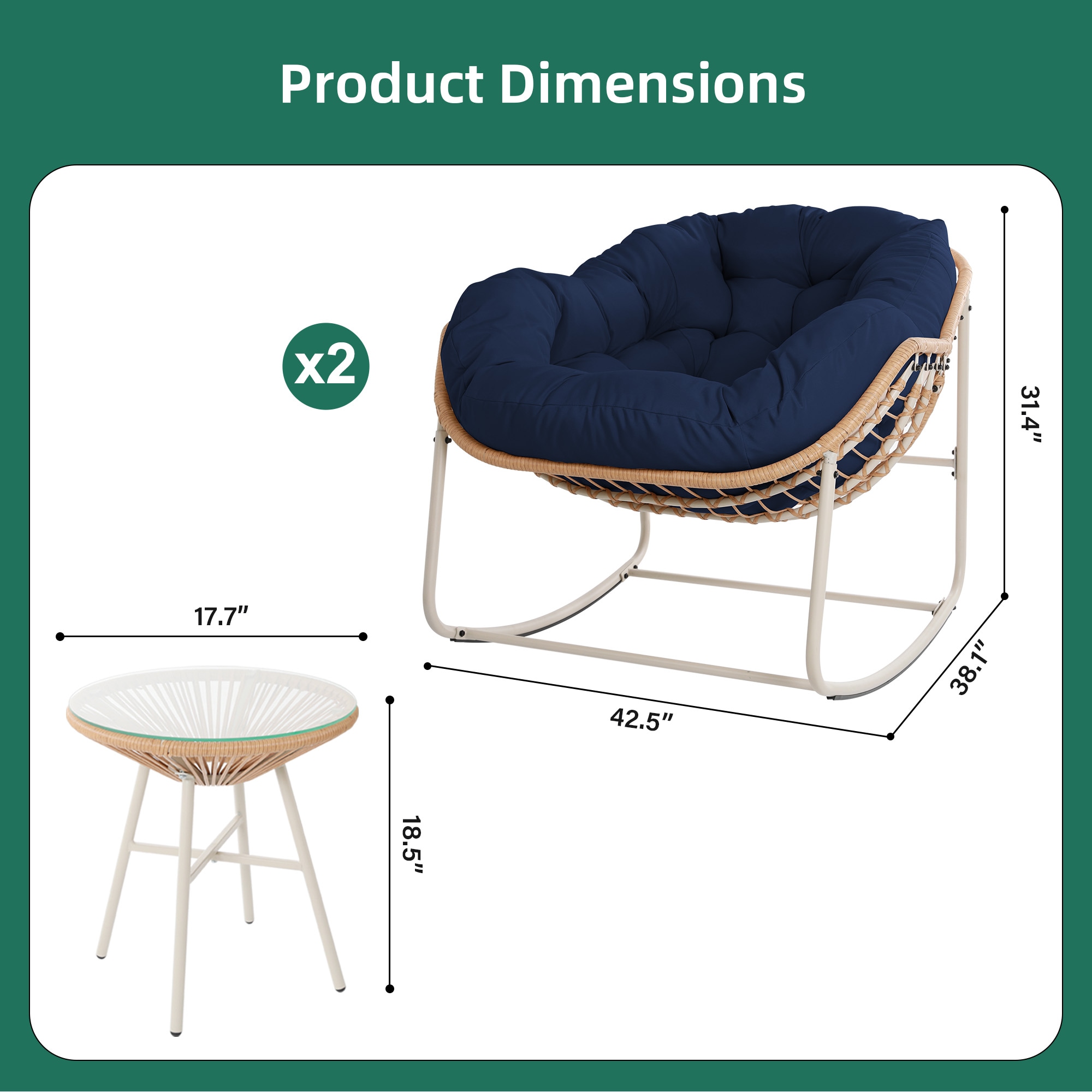 UPHA Y5BE-2AC-NAVYBLUE Patio-Chairs - View #3