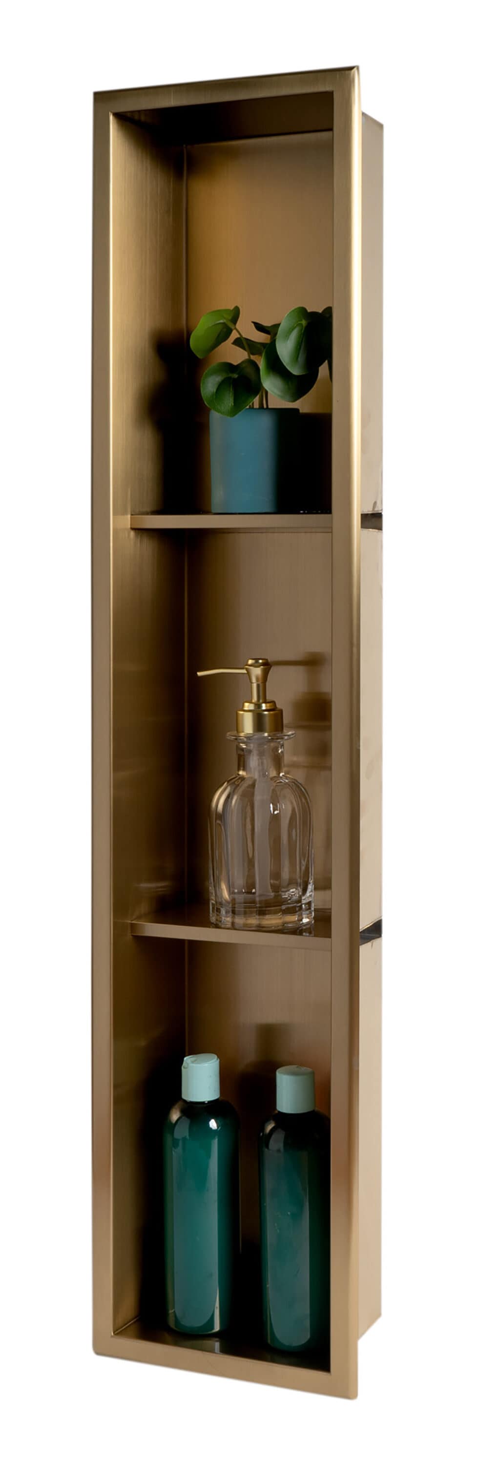Brushed Gold Stainless Steel Triple Shelf Shower Niche