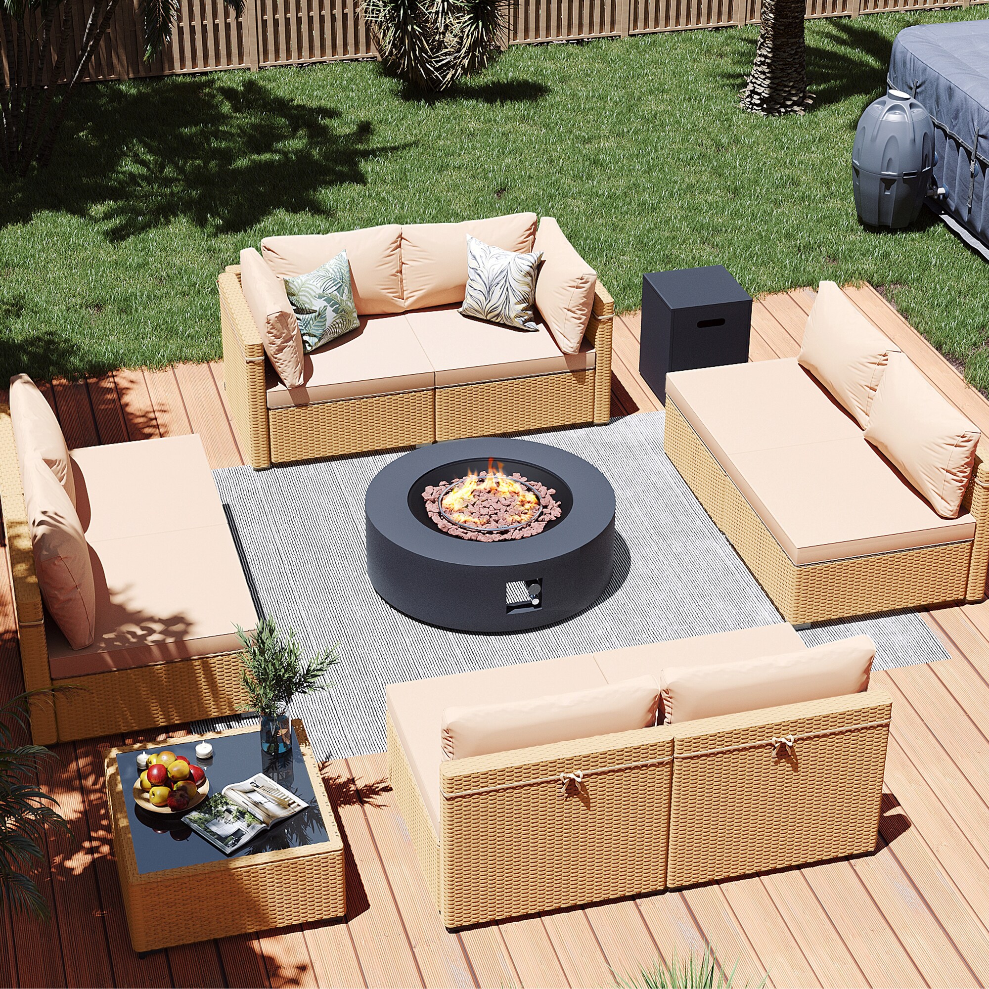 Patio Watcher LS-RT9-KD42DK-Y1 6 -Piece Rattan Patio Conversation Set with Beige Cushions