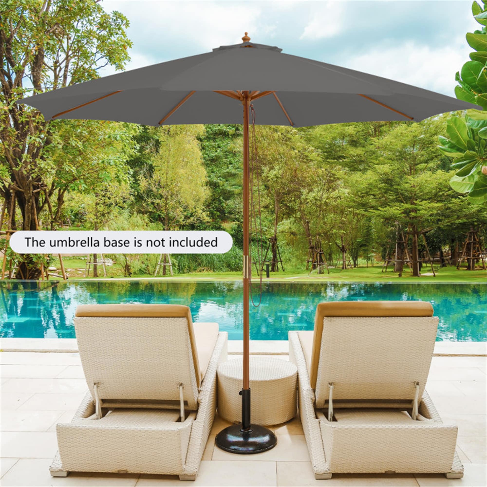 BABOOM BOM-10752GR-CO 10-ft Wood Gray No-tilt Market Patio Umbrella