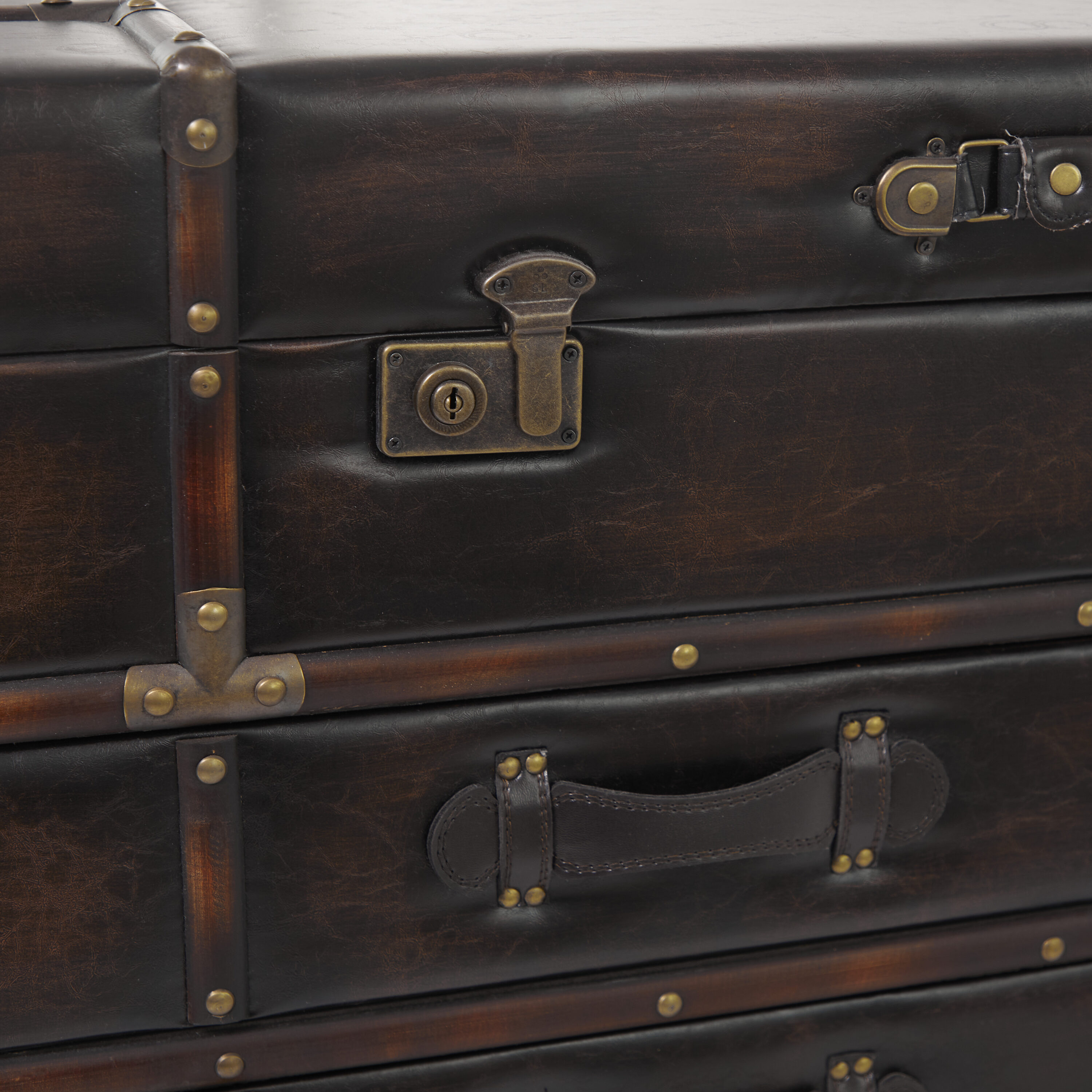 Vintage Brown Leather Suitcase Trunk Coffee Table attributed to