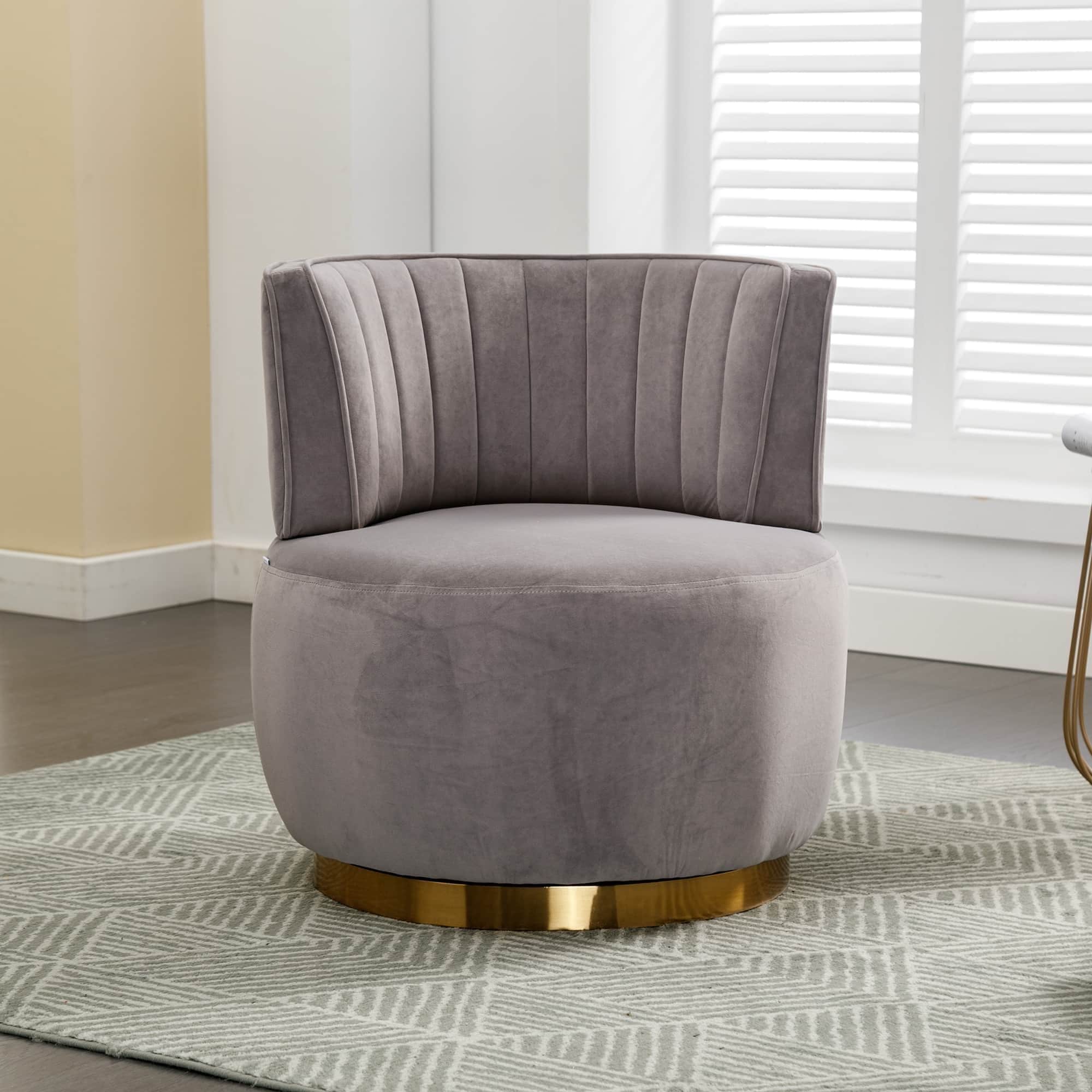 Maison Boucle Gray Velvet Swivel Barrel Accent Chair with High Density Foam for Living Room or Bedroom
