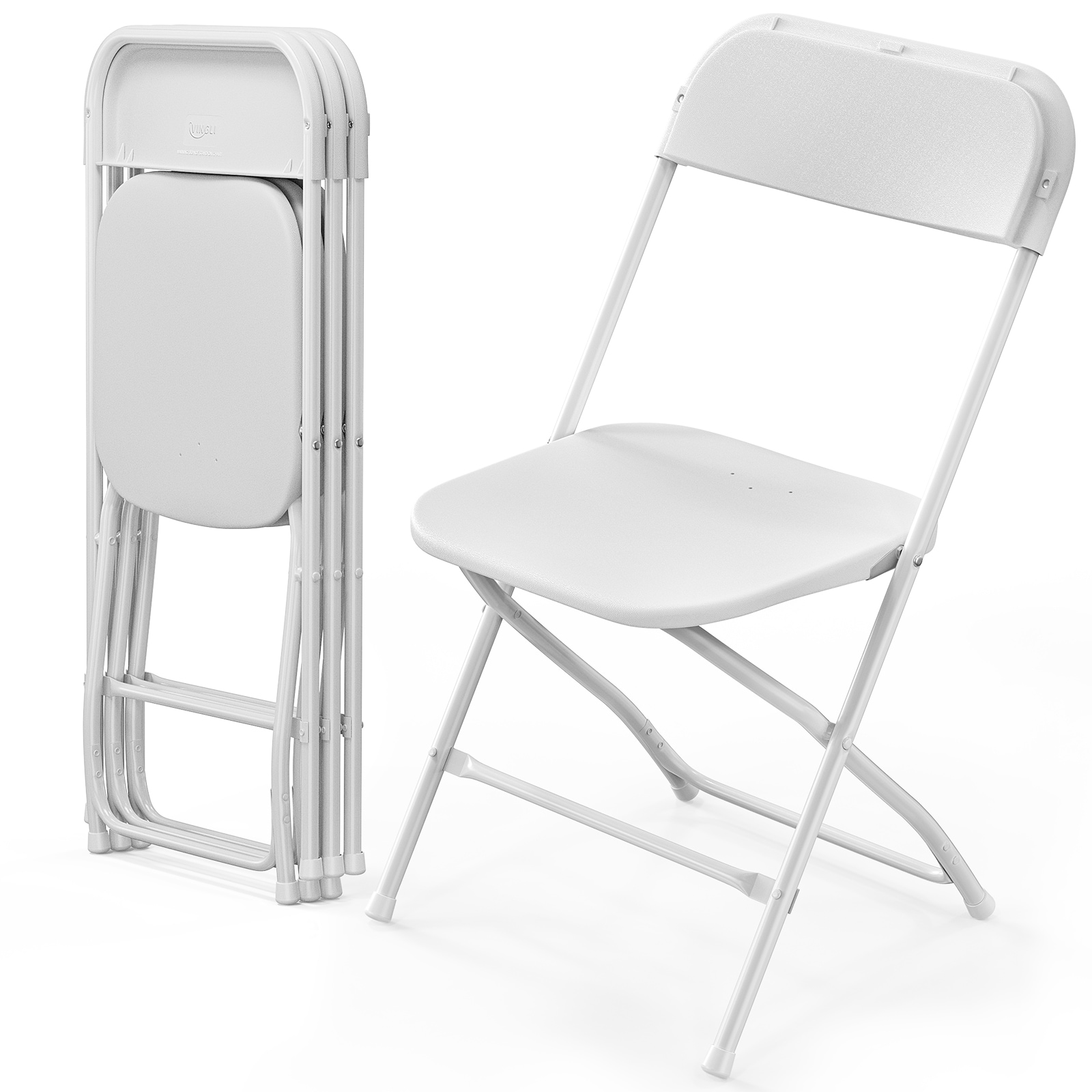 VINGLI 4 Pack White Plastic Folding Chair-Indoor Outdoor Portable Stackable Commercial Seat with Steel Frame 350lb Capacity for Events Office Wedding Party Picnic Kitchen Dining