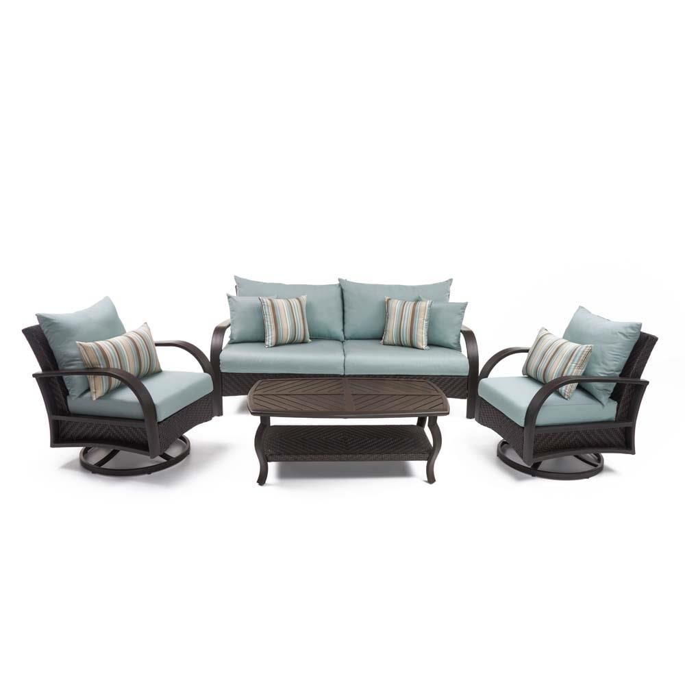 RST Brands OP-PESS4M-BAR-BLS-K Barcelo 4-Piece Wicker Patio Conversation Set with Blue Sunsharp Cushions