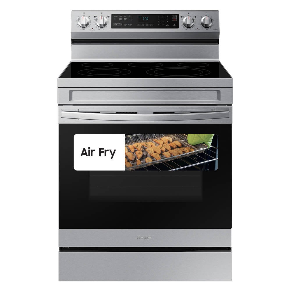 Samsung 30-in Smooth Surface 5 Elements 6.3-cu ft Self-Cleaning Air Fry Convection Freestanding Smart Electric Range (Fingerprint Resistant Stainless Steel) in the Single Oven Electric Ranges department at Lowes.com