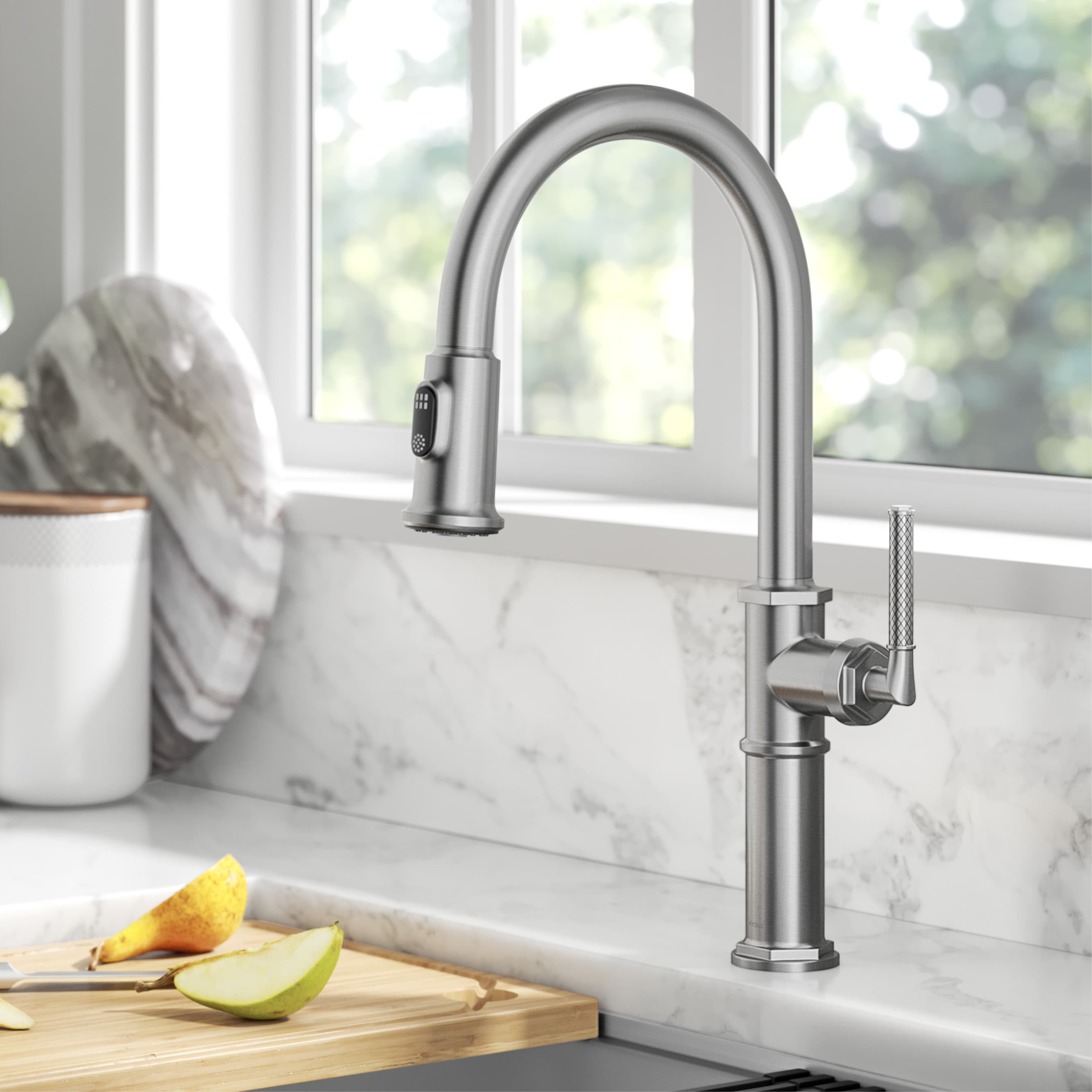Kraus KPF-4100SFS Allyn Spot Free Stainless Steel Single Handle Deck-mount Kitchen Faucet with Sprayer