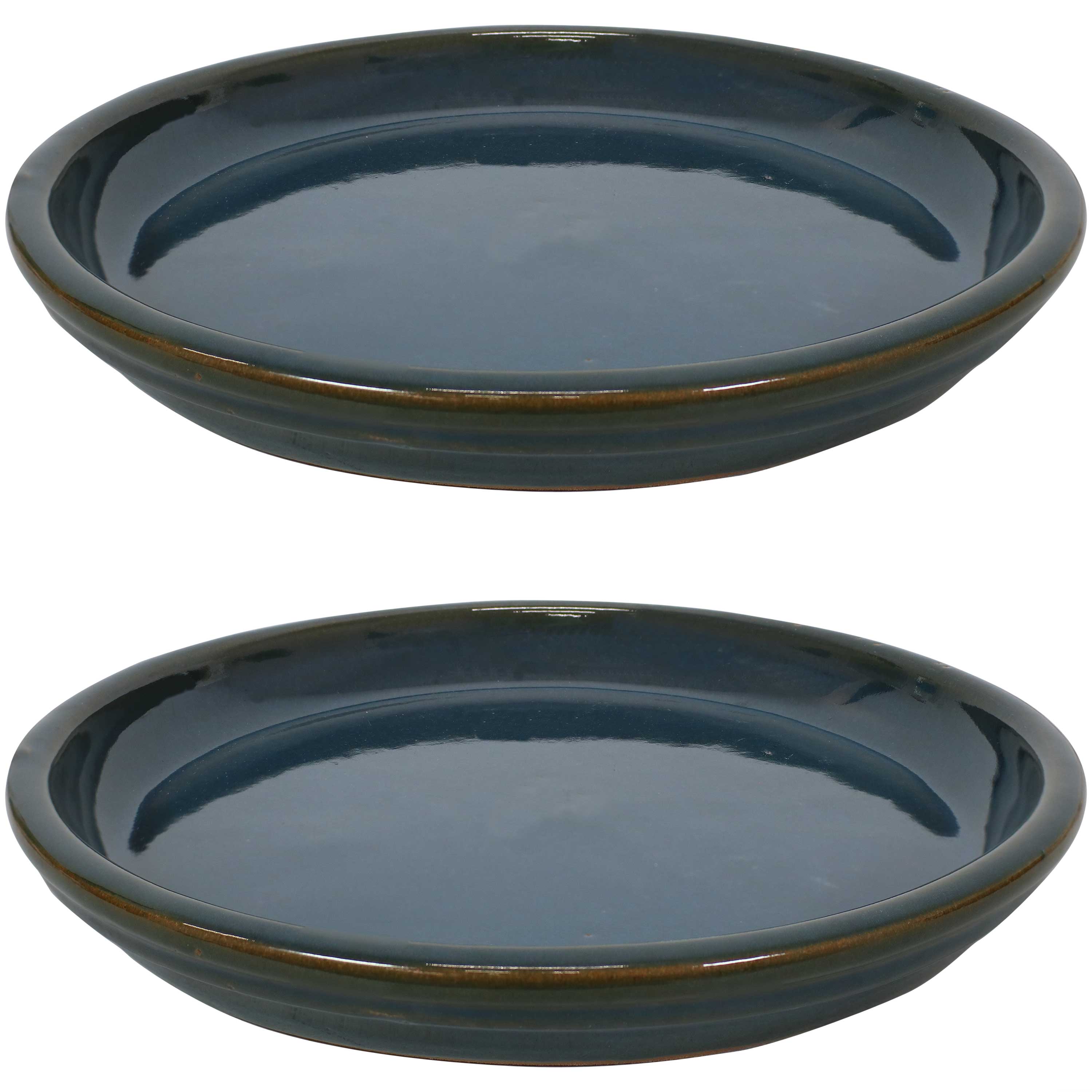 Sunnydaze Decor AP-244 2 -Pack 12-Inches Forest Lake Green Ceramic Plant Saucer