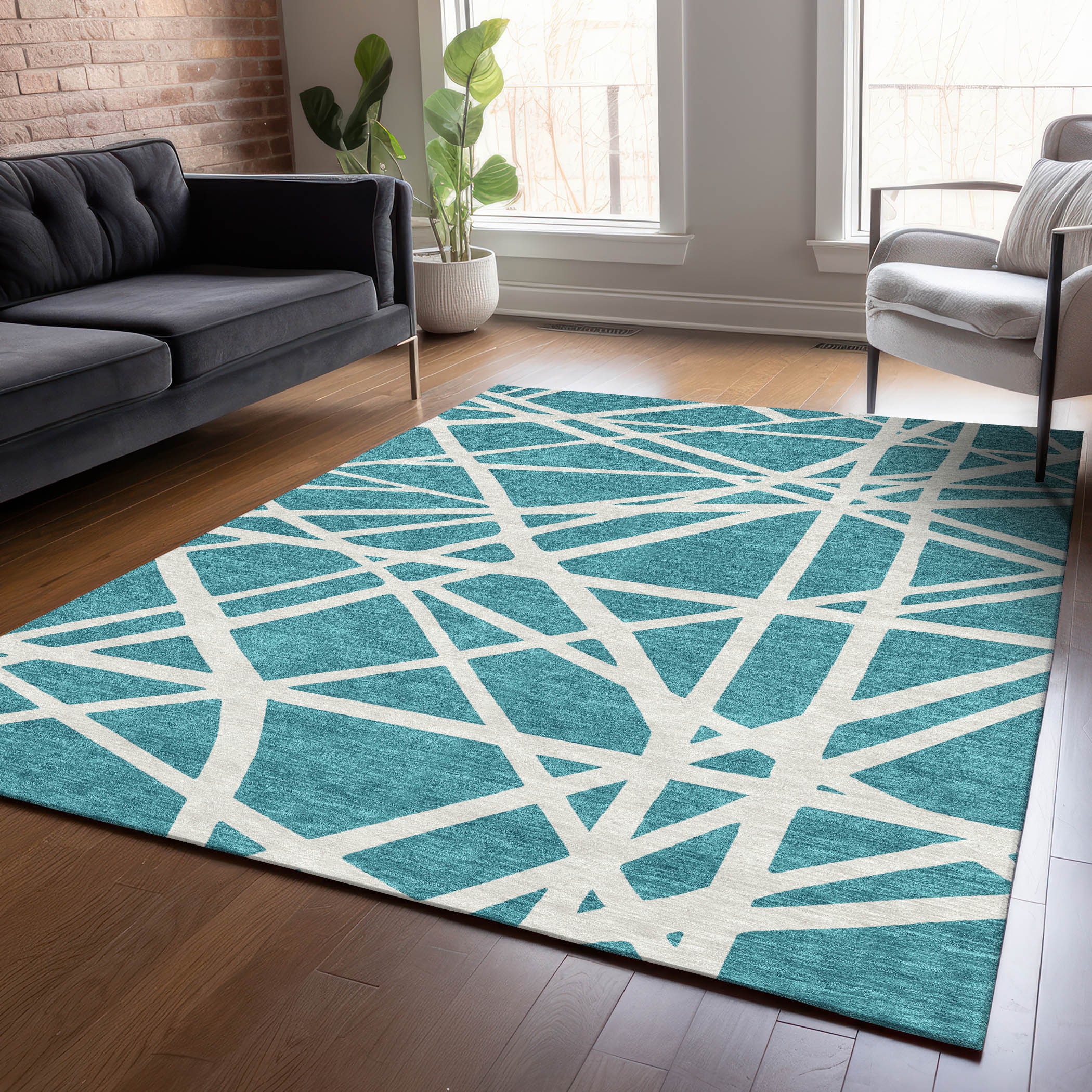 Addison Rugs ACN1040TE10X14 Chantille ACN1040TE 10 x 14 (ft) Polyester Teal Rectangular Indoor/Outdoor Geometric Machine washable Area rug