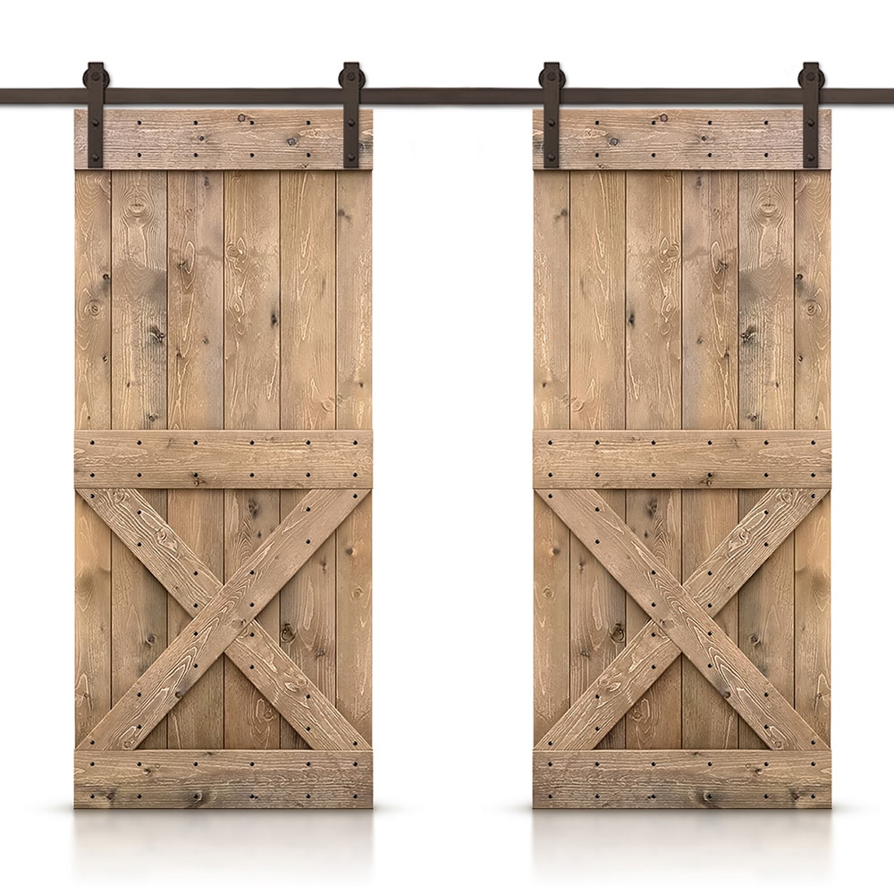 CALHOME CN+(2)AB-79+11-20LB 40-in x 84-in Light Brown Stained Wood Solid core Double Barn Door (Hardware Included)