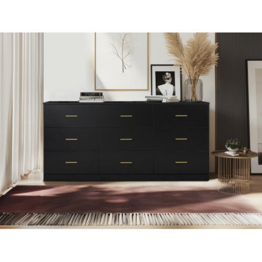Tatayosi - Modern Black 9-Drawer Dresser for Bedroom - Ample Storage Wide Chest of Drawers Sturdy...