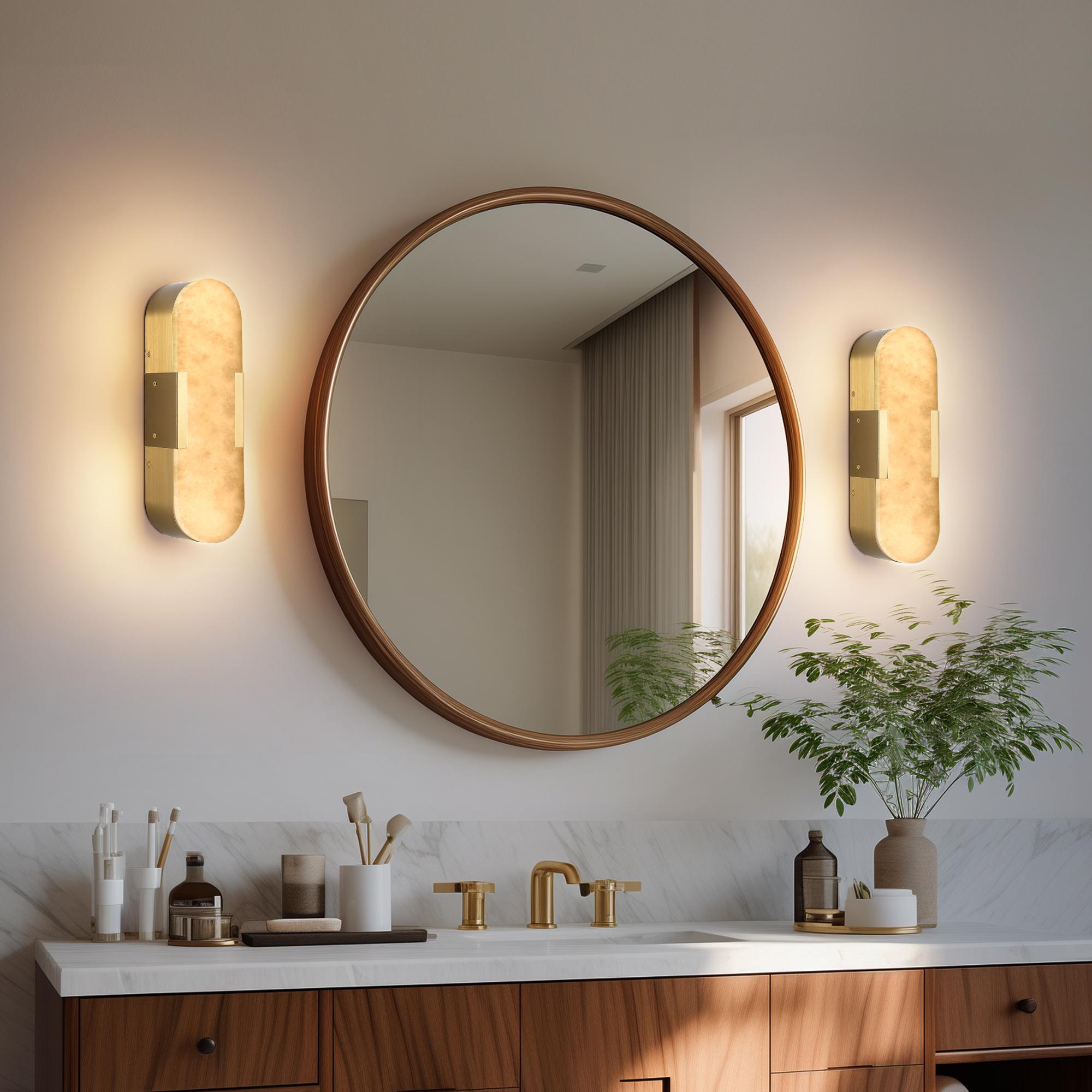 13.8 Inch Gold Alabaster LED Wall Sconce (Set of 2)