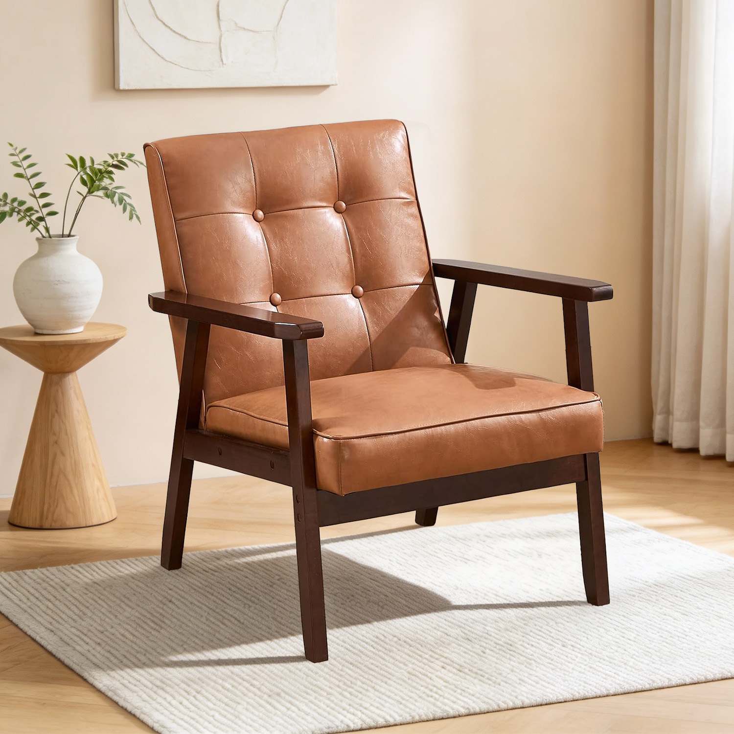 Canmov  Accent Chair Mid Century Modern Upholstered Armchair with Wood Frame for Living Room Bedroom