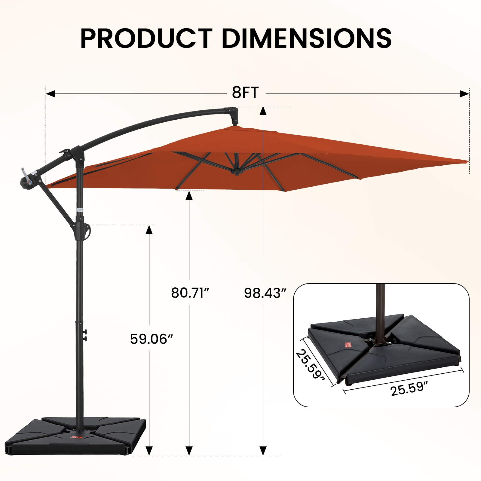 JEAREY 8-ft Aluminum Orange Crank Offset Patio Umbrella with Base