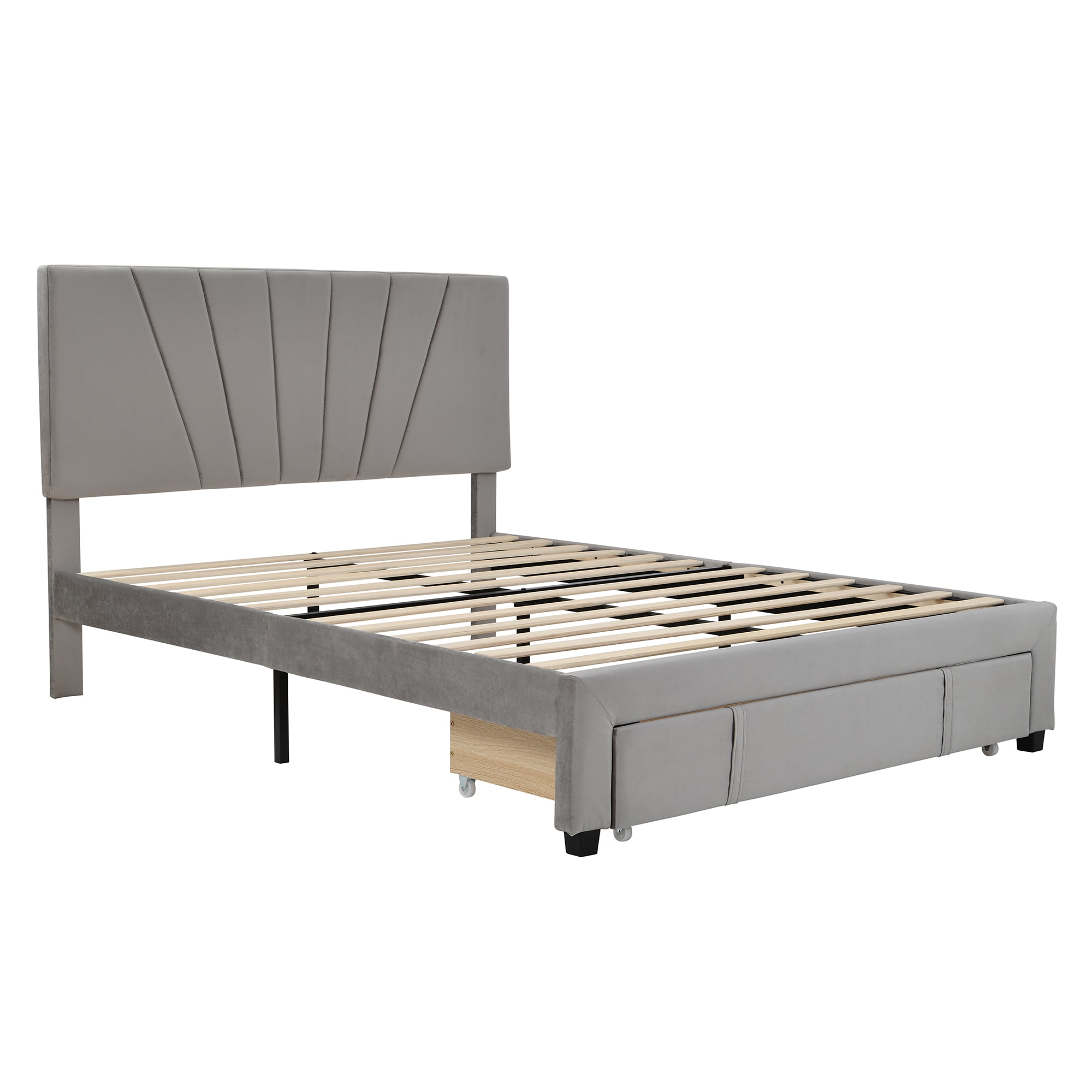 Qualler Gray Queen Upholstered Platform Bed In The Beds Department At ...