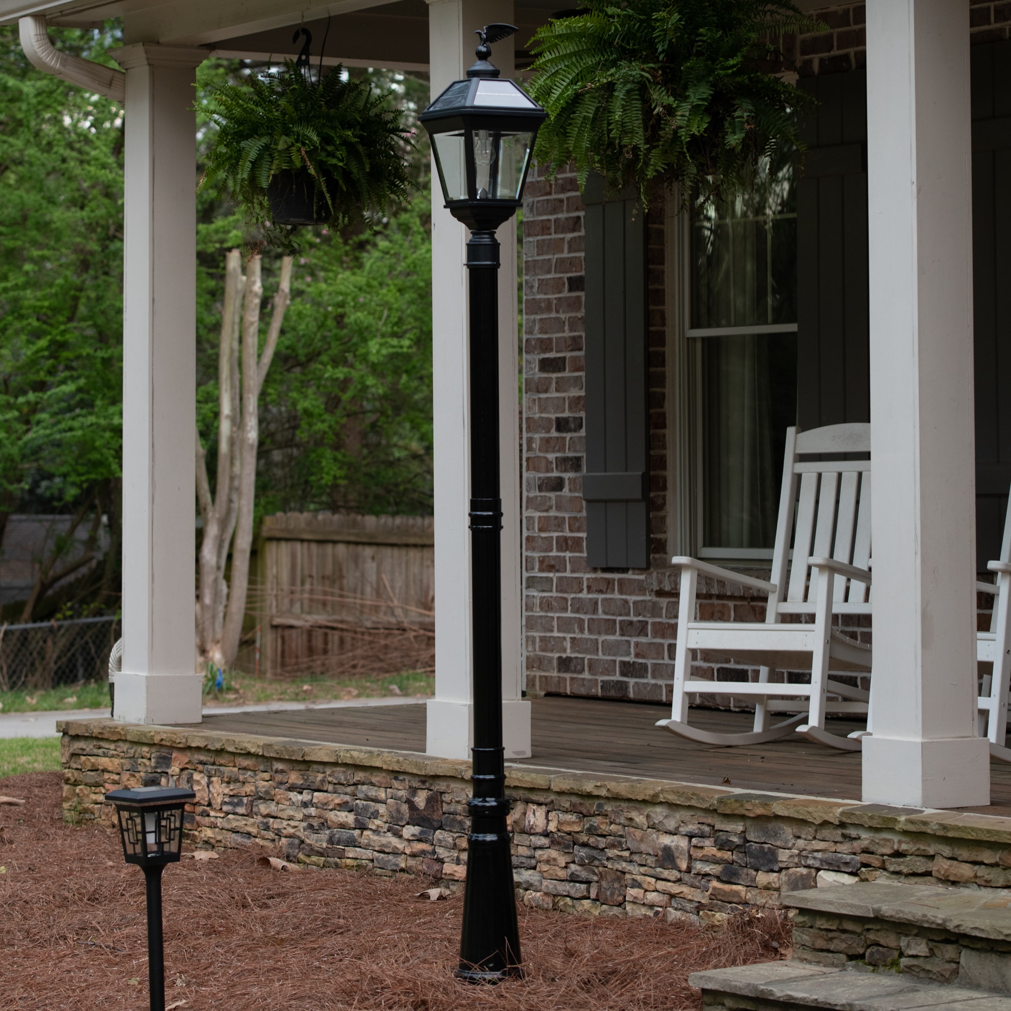 Imperial Black Aluminum Solar Lamp Post with Clear Glass