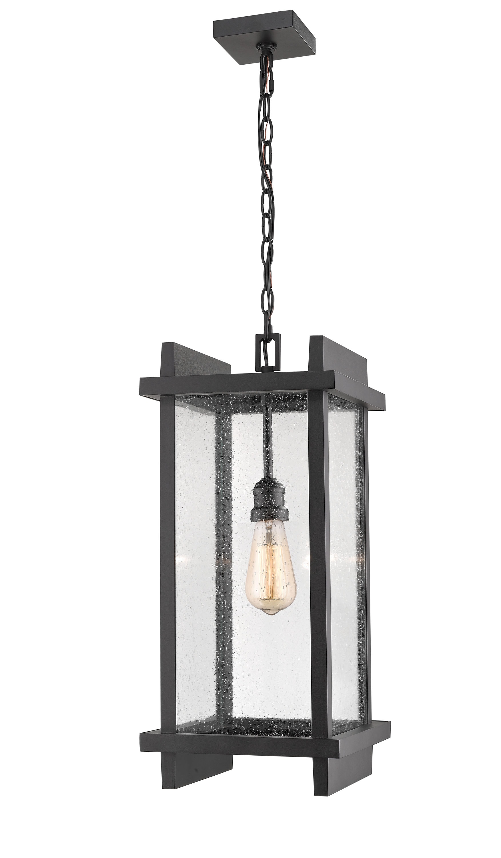Z-Lite 565CHB-BK Fallow Black Modern/Contemporary Seeded Glass Lantern Outdoor Hanging Pendant Light