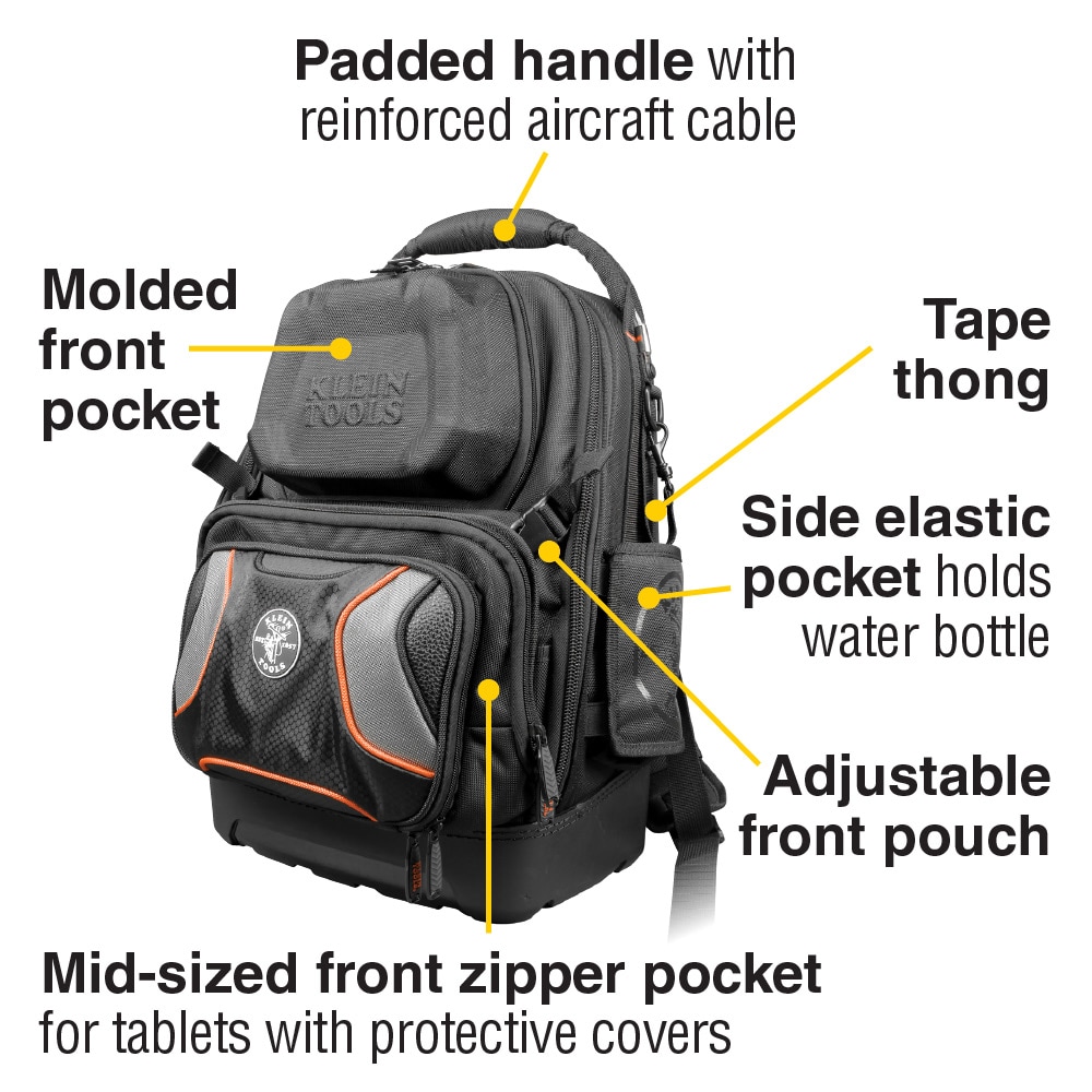 Commercial Electric 14.37 in. W 27 Total Pockets Black Fabric Electrical  and HVAC Technician's Backpack with Pockets (1 Each) CE191108 - The Home  Depot