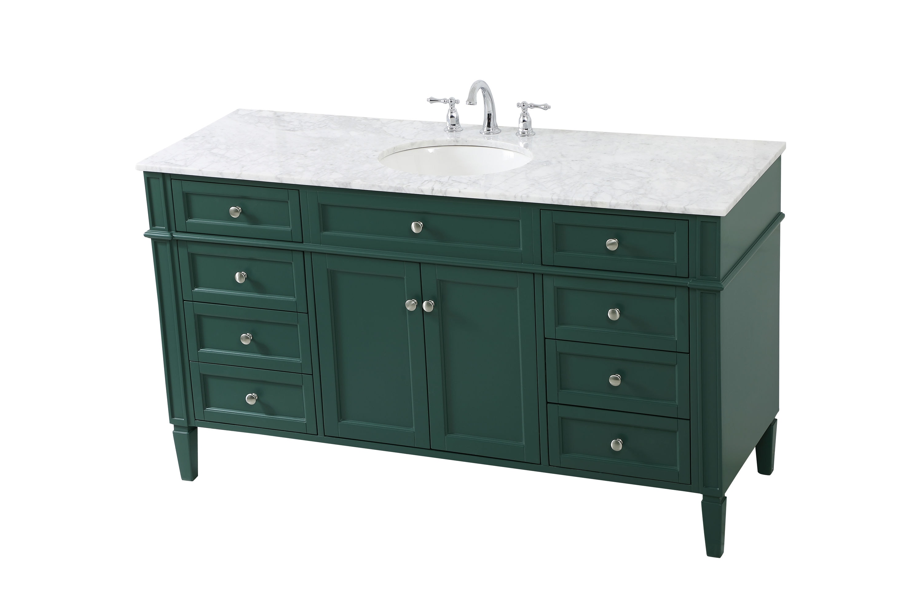 Green Solid Wood and Marble Single Bathroom Vanity