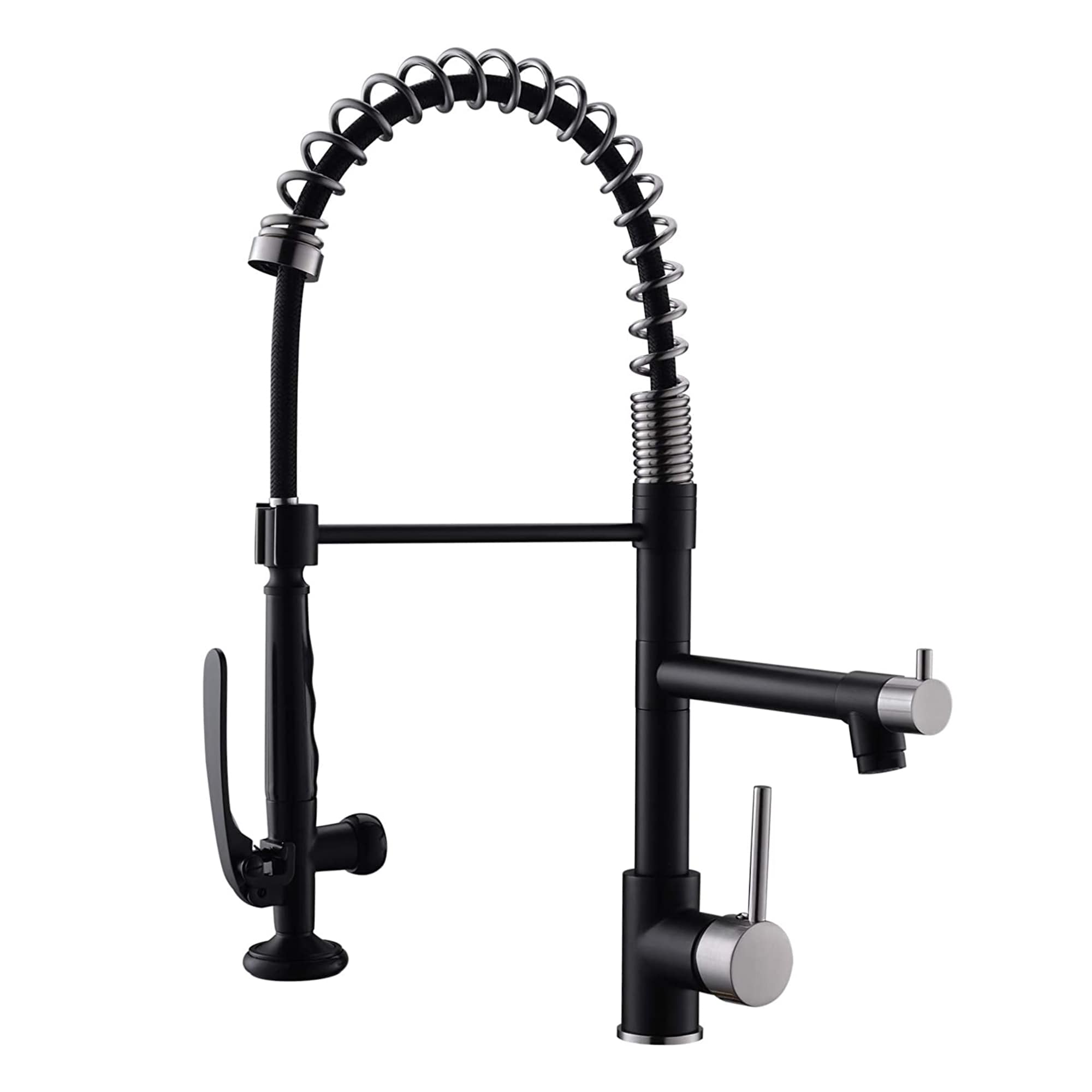 WELLFOR QJ-K-51233BN Matte Black Single Handle Deck-mount Pre-rinse Kitchen Faucet with Sprayer
